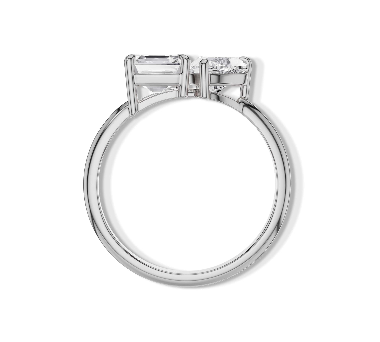Chic white gold modern ring with heart and asscher cut gemstones