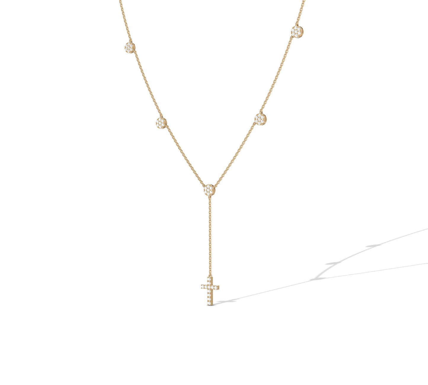 Elegant yellow gold Y-necklace with bezel diamond stations
