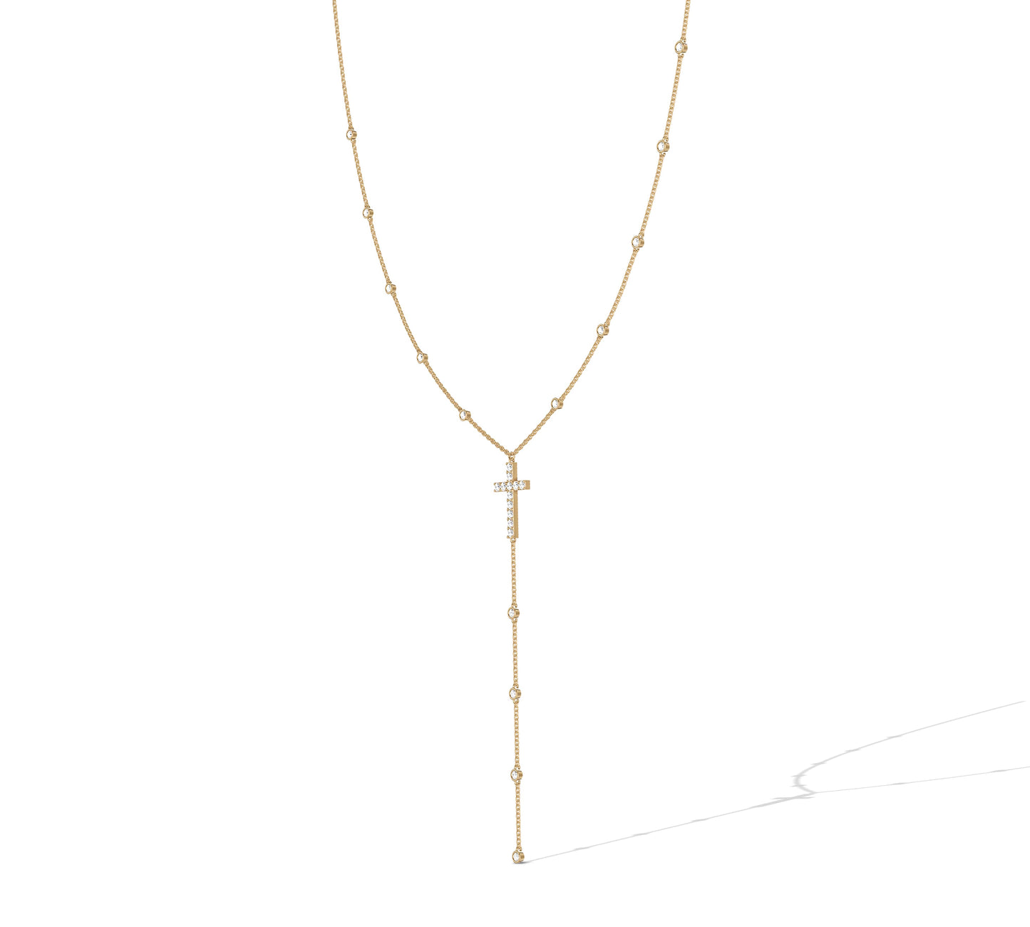 14K gold chain with vertical diamond cross drop