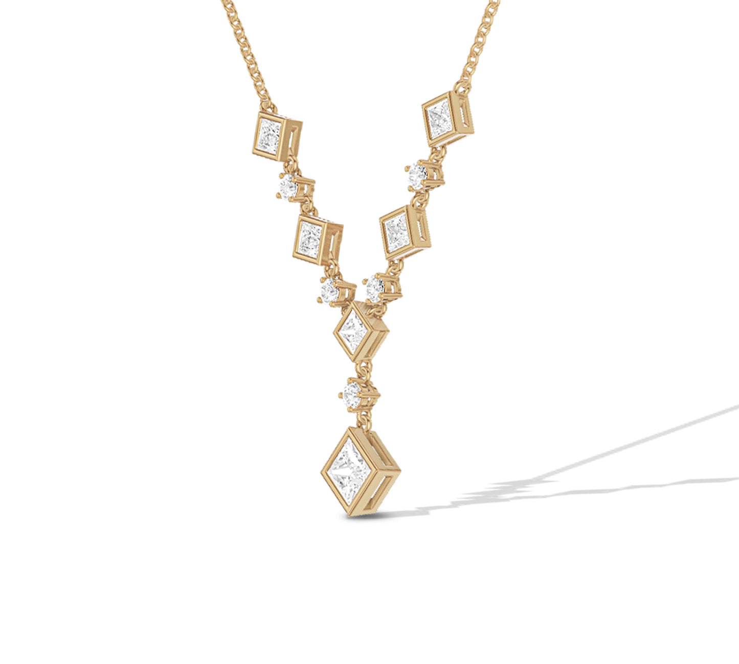 Y-shaped diamond necklace with gold frame