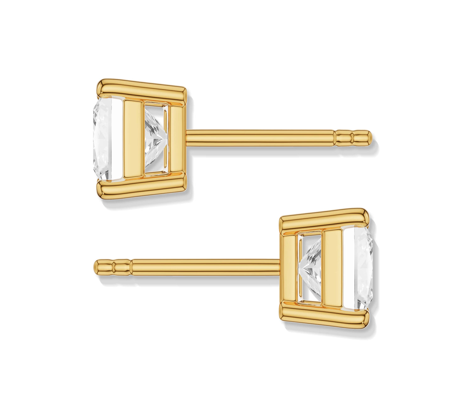14K yellow gold princess diamond studs