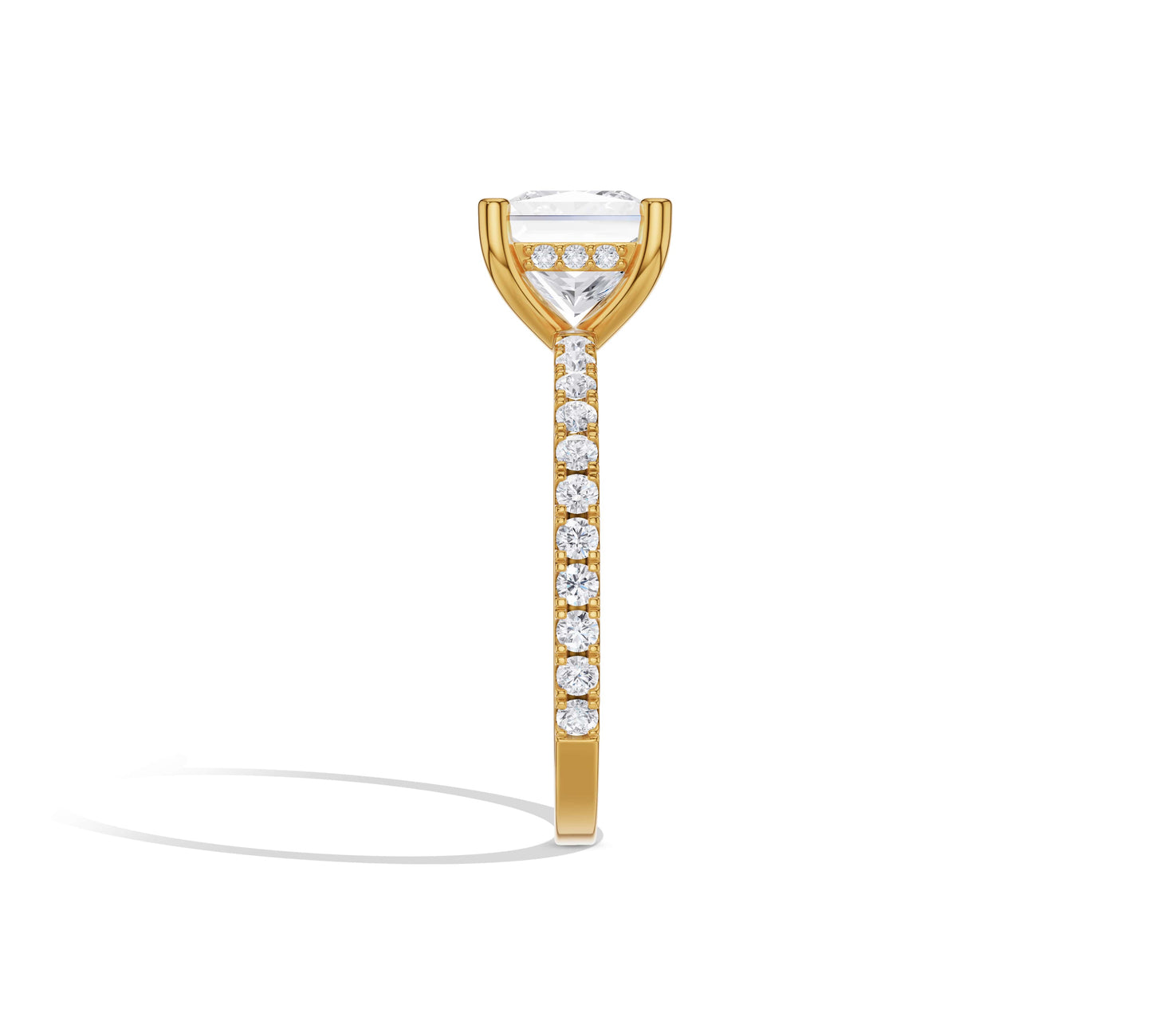 Elegant princess engagement ring with pavé gold band