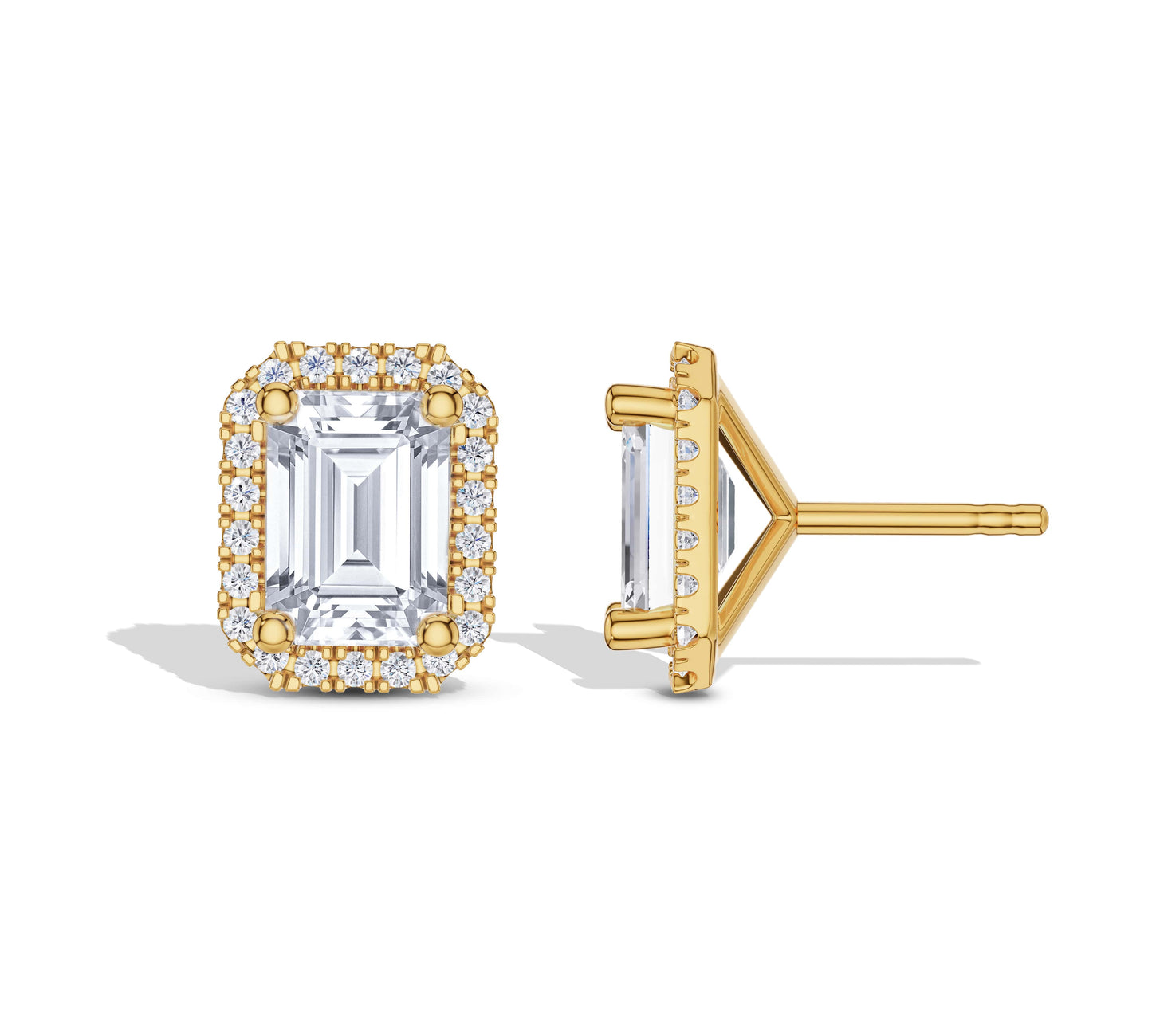 Yellow gold emerald cut diamond studs