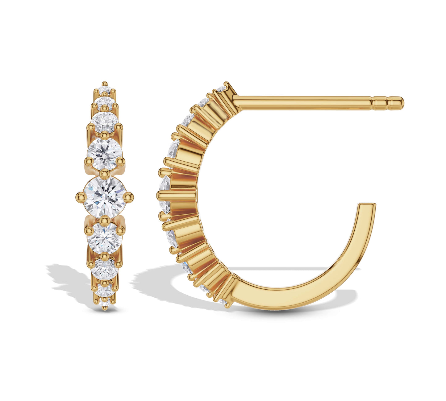 Elegant gold huggie earrings with round moissanite