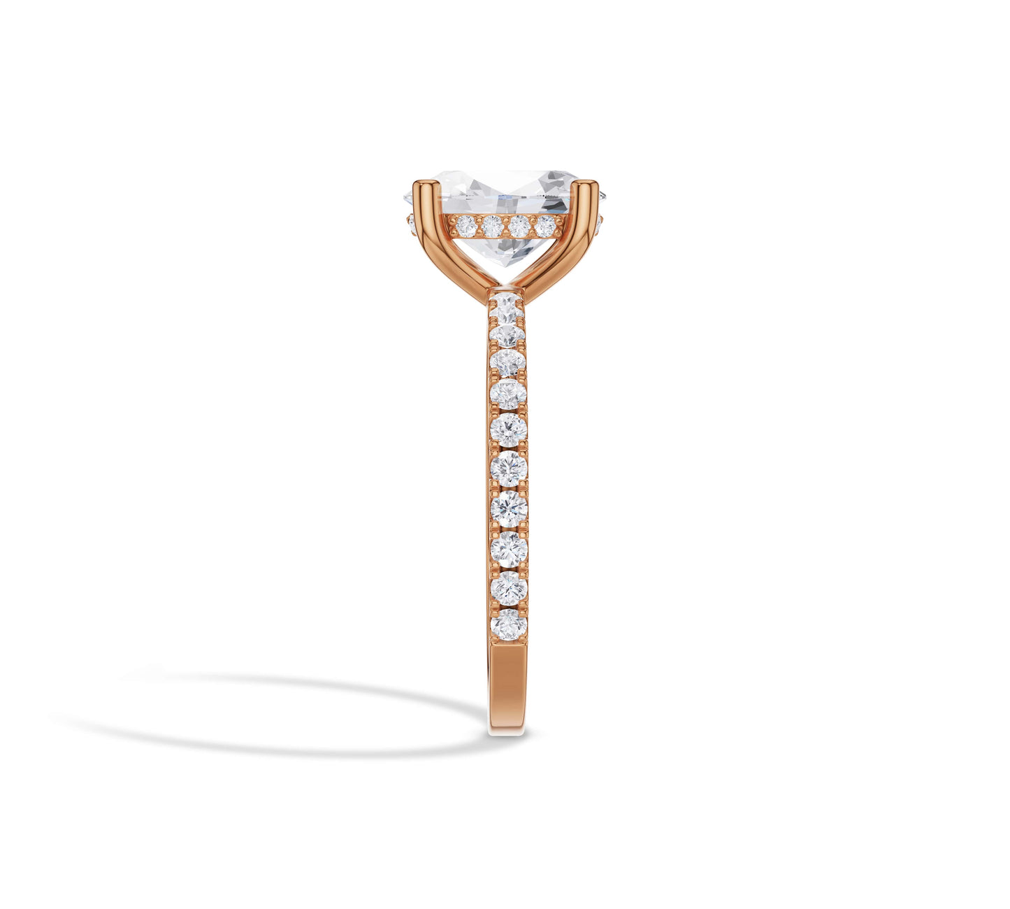 14K rose gold halo ring with oval lab diamond center