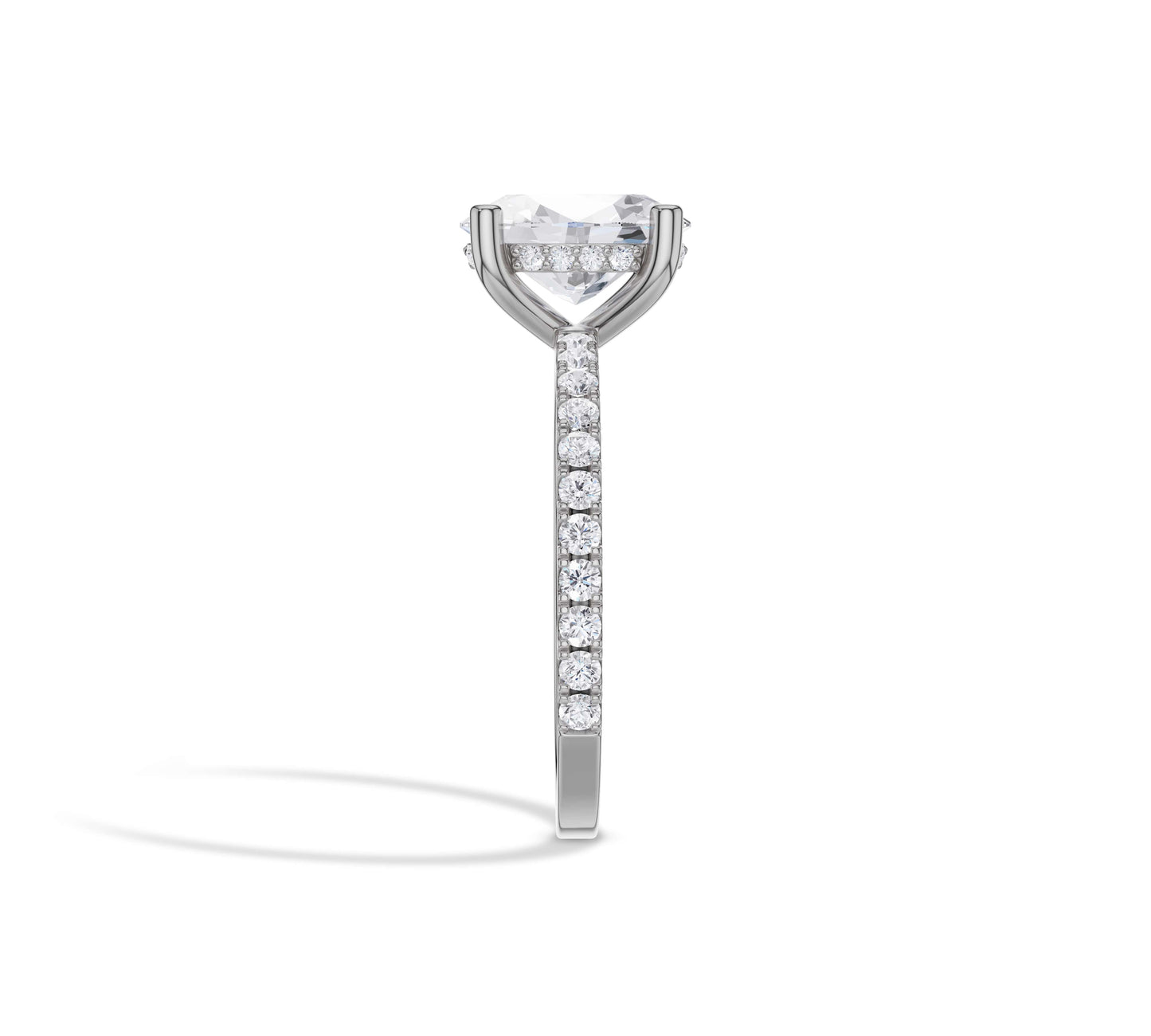 Modern white gold oval solitaire with halo sparkle