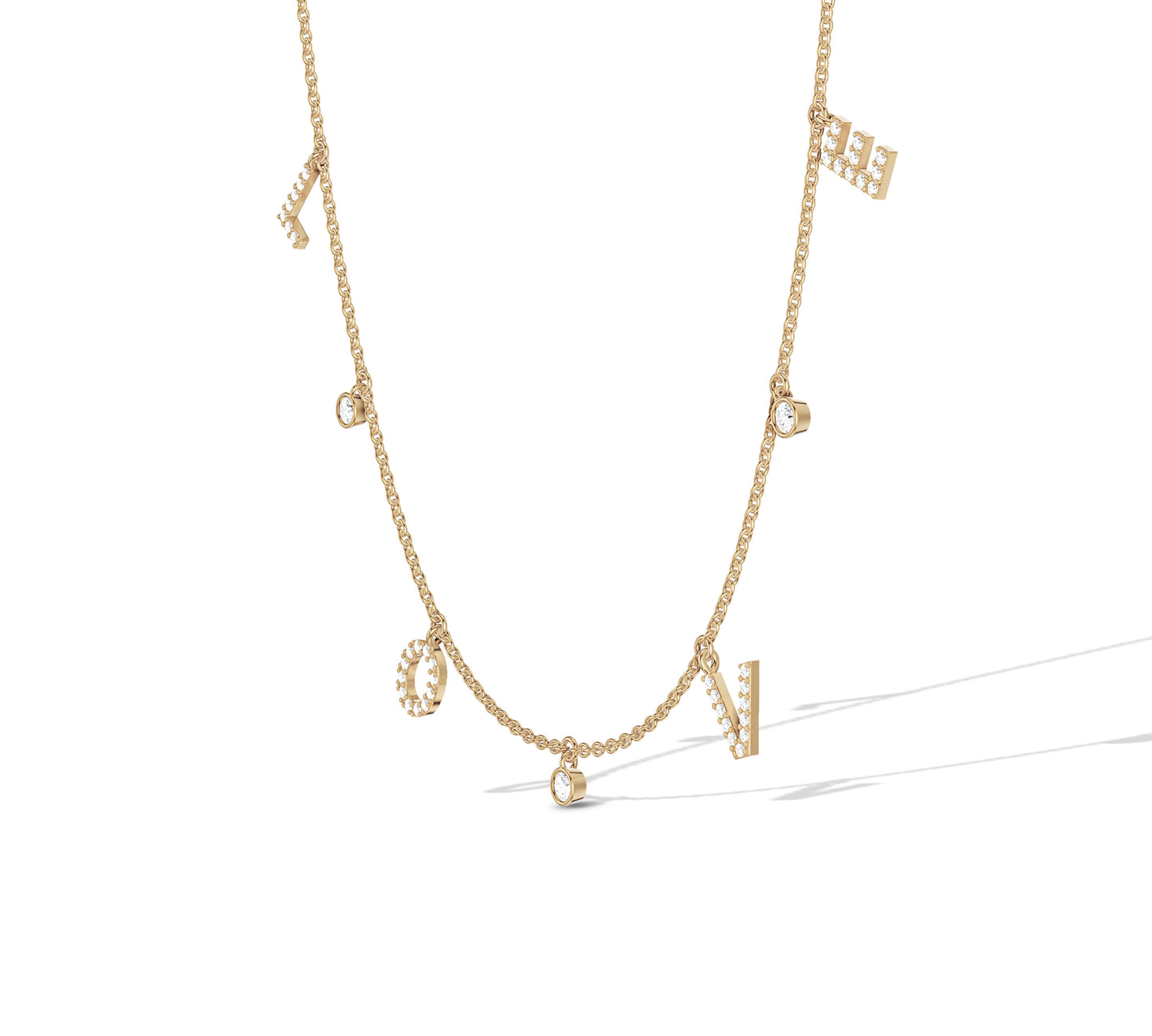 Yellow gold necklace with diamond LOVE charms