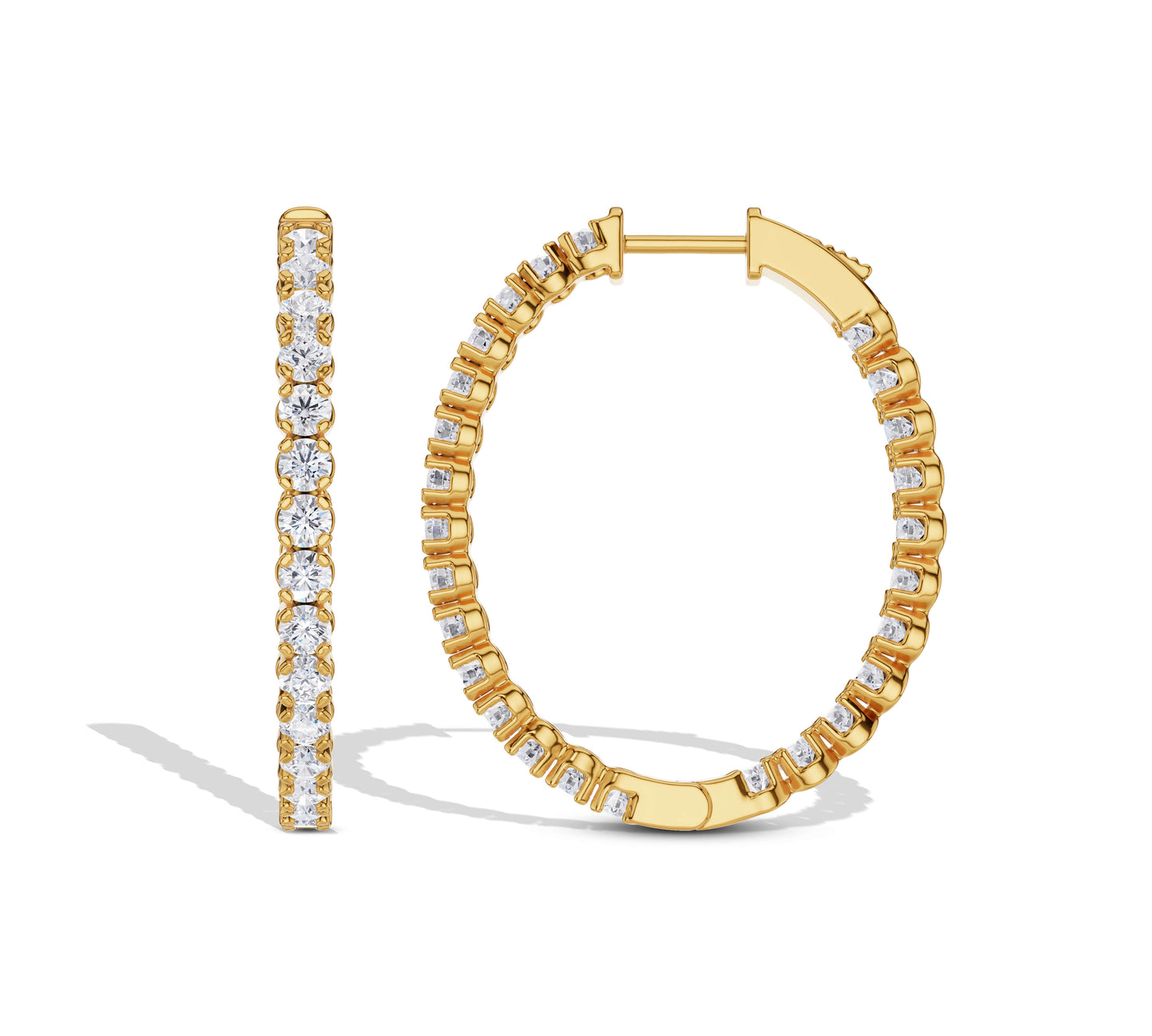 Yellow gold hoop earrings with diamonds