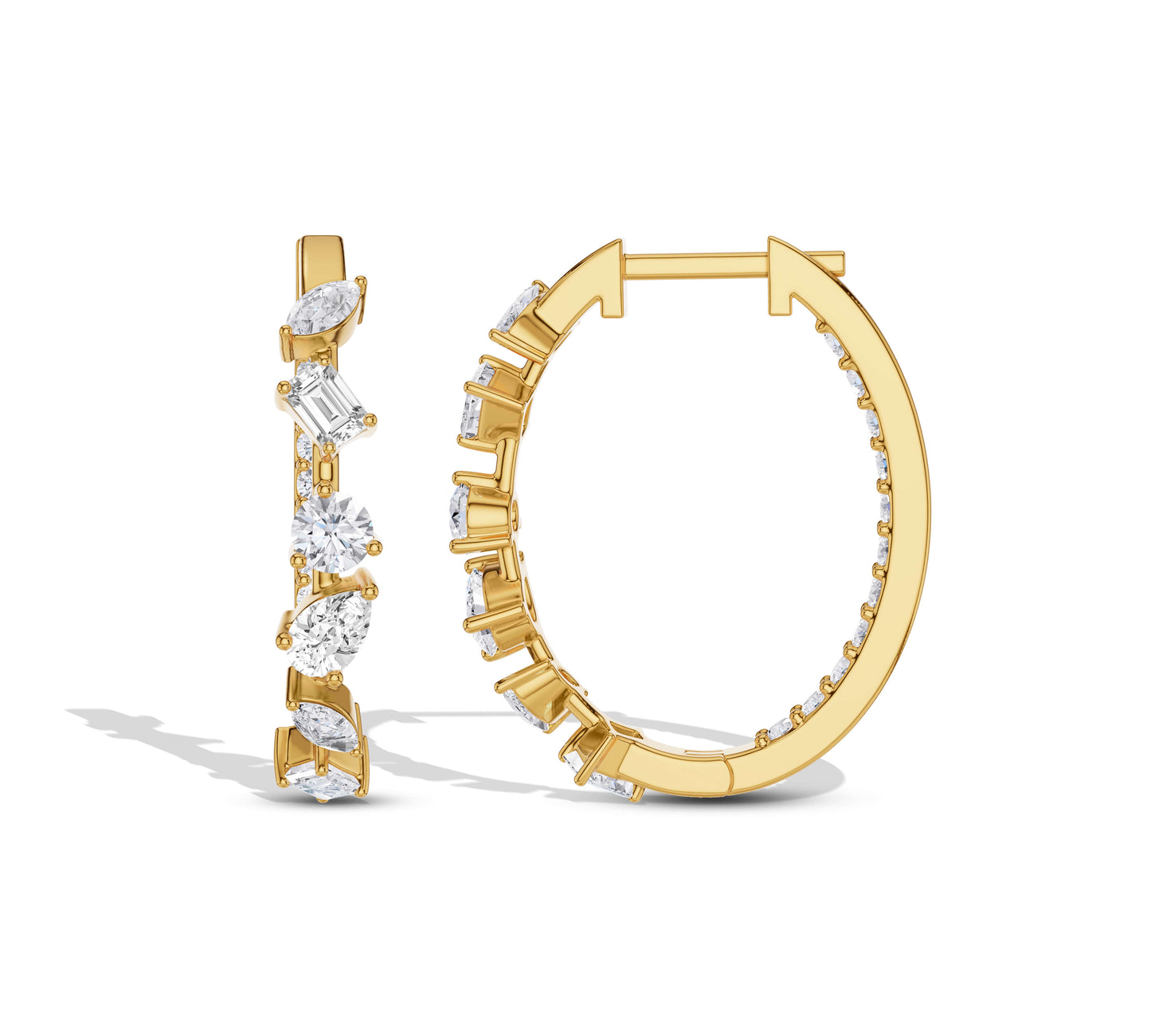 Bold hoop earrings with alternating moissanite shapes