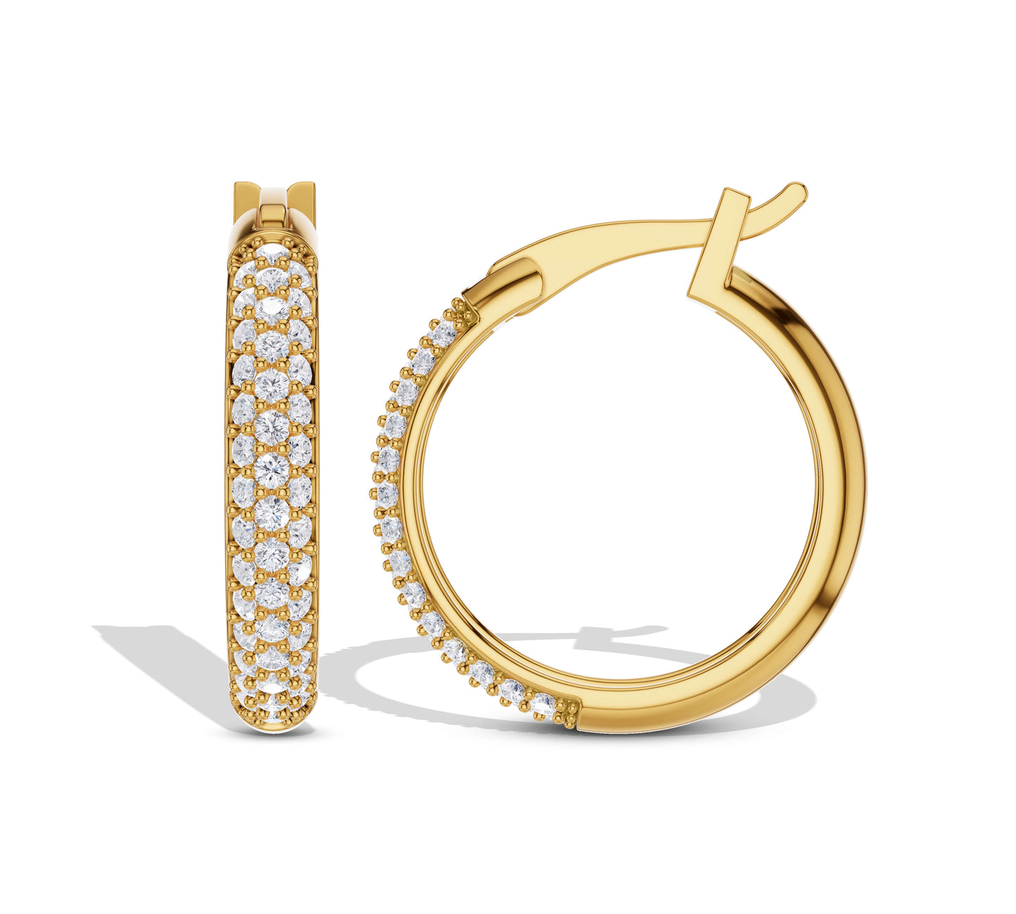 Side and front view of pave diamond hoops
