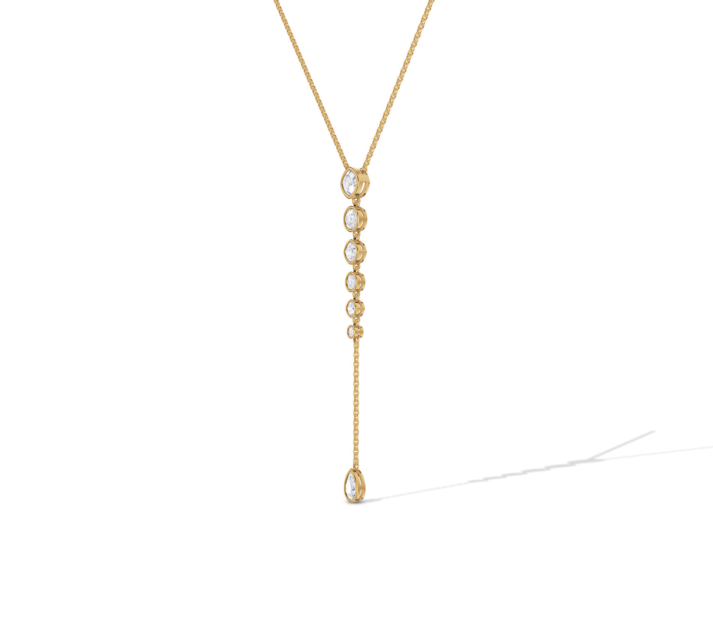 lariat style necklace in yellow gold