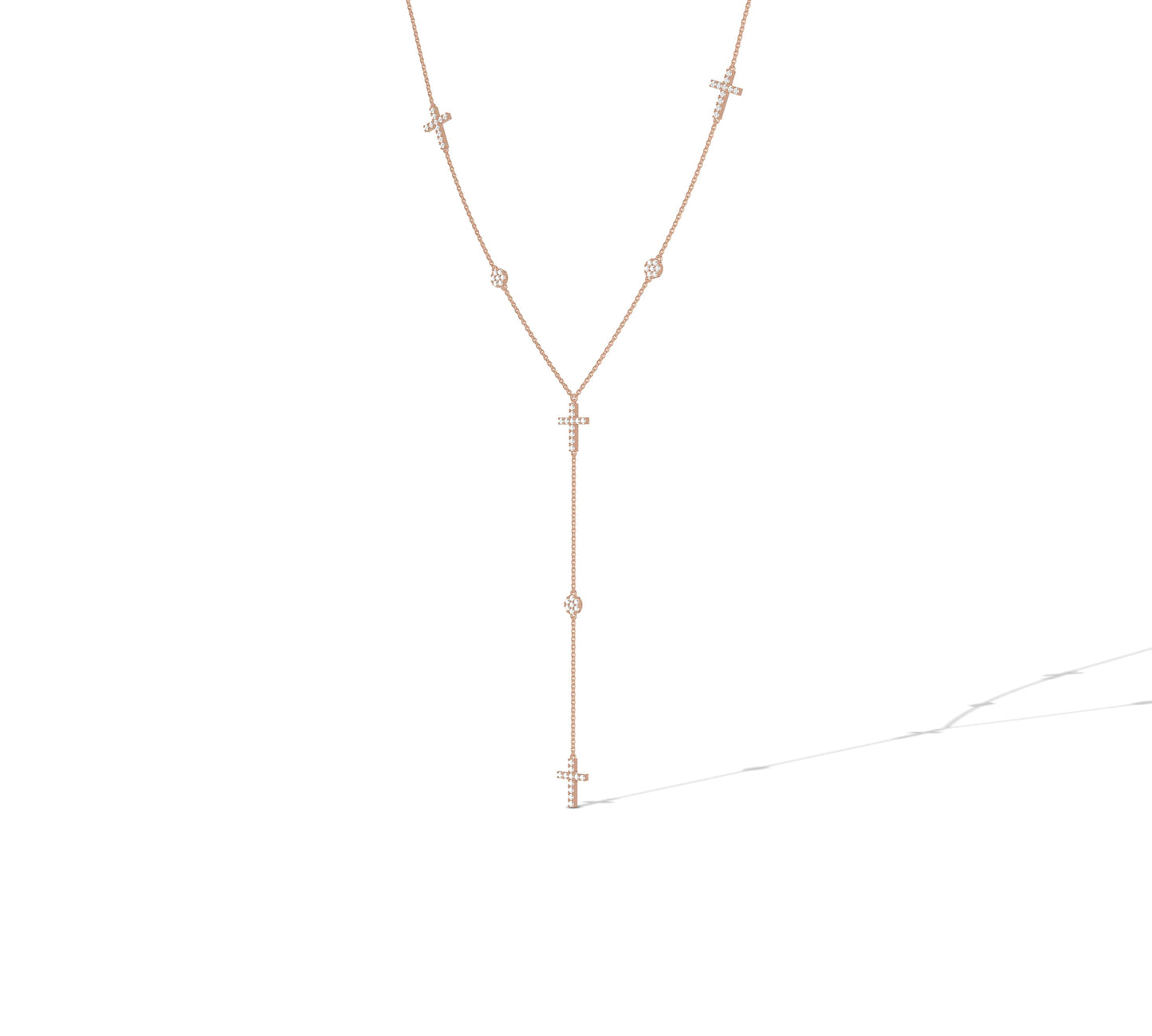 14K rose gold Y-drop necklace with diamond station