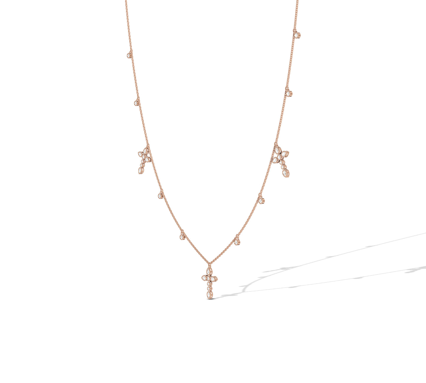 14K rose gold dainty necklace with marquise and round diamonds