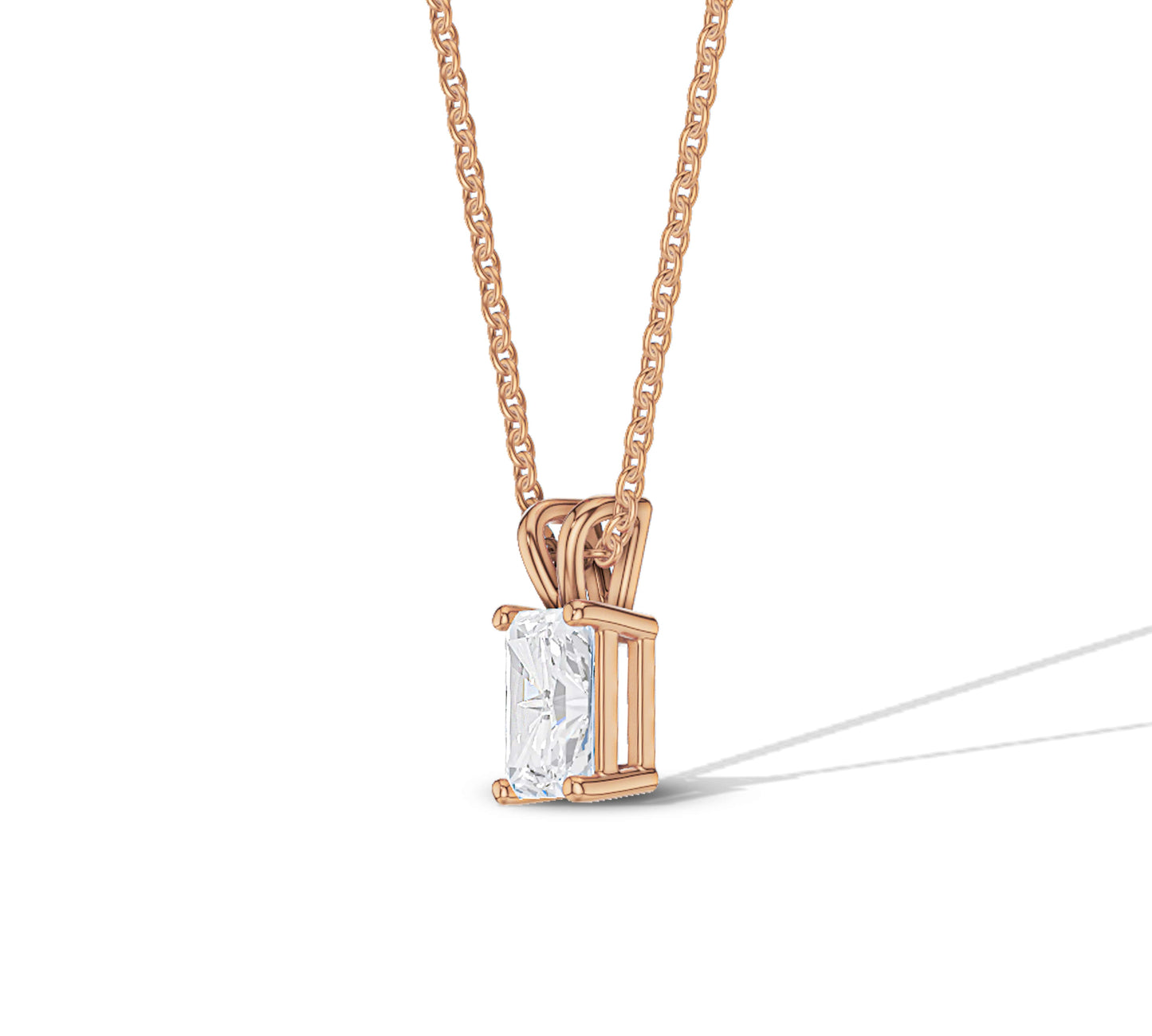 radiant cut diamond necklace rose gold
