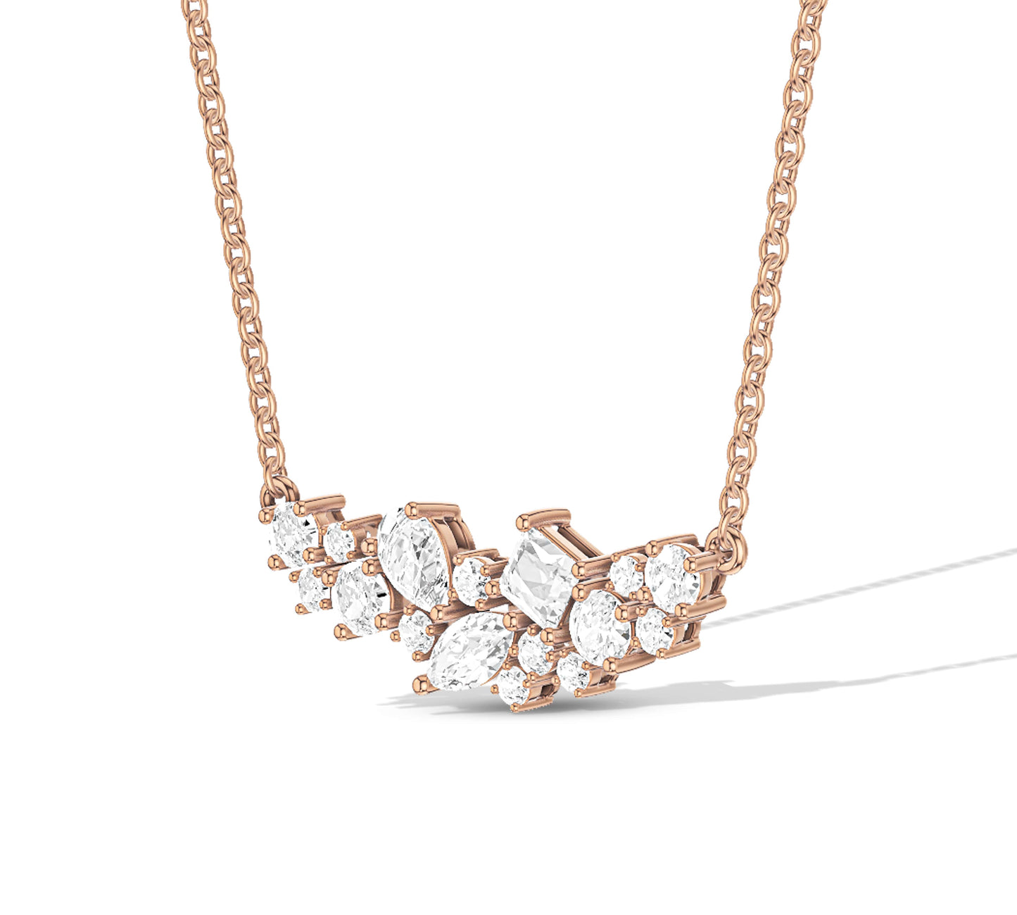 Gold necklace with a modern cluster