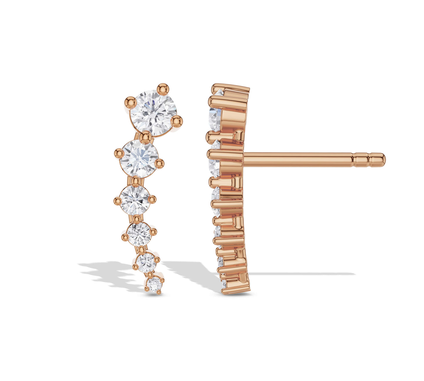 Long diamond studs in rose gold