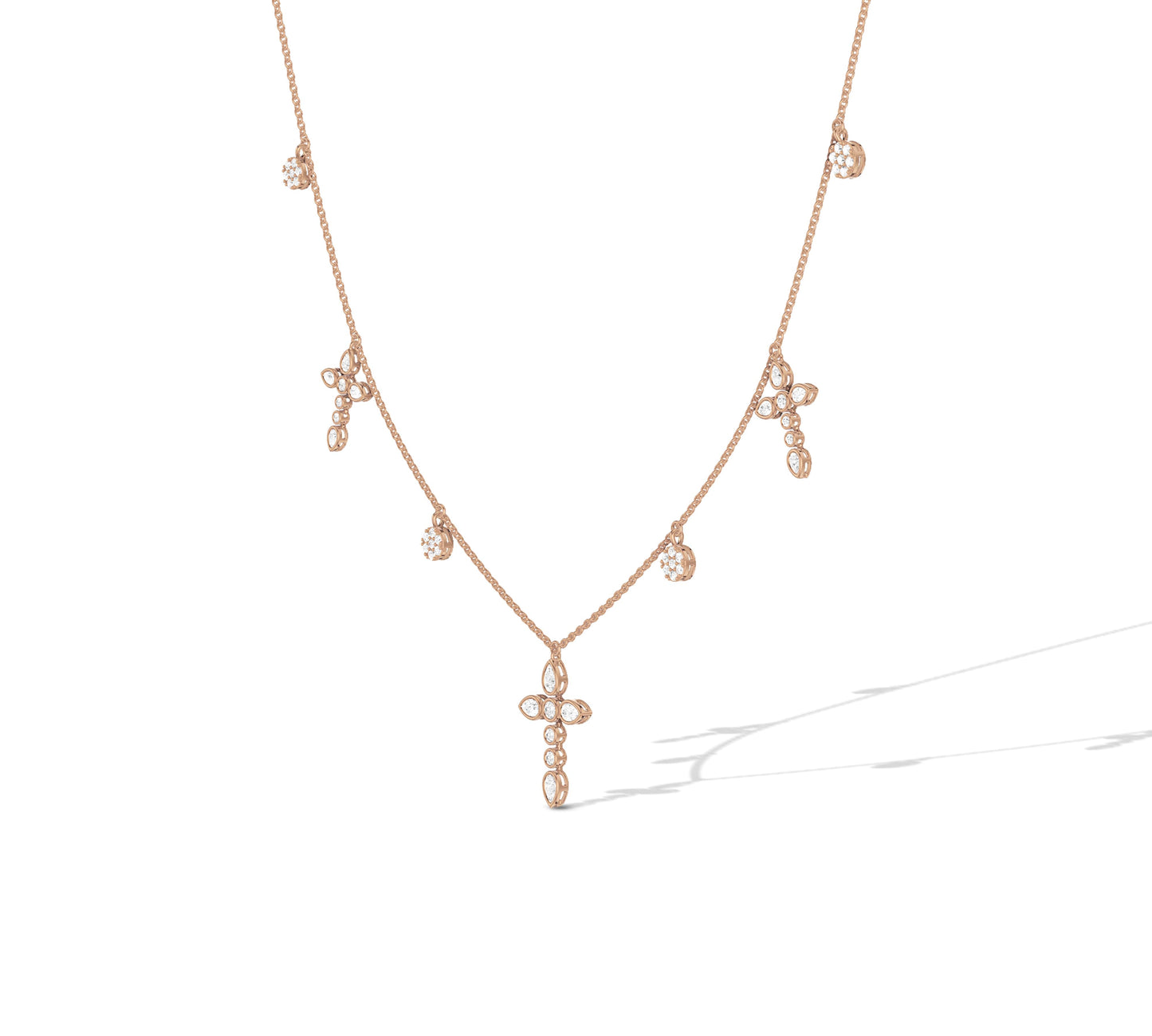 14K gold floral diamond necklace with cross