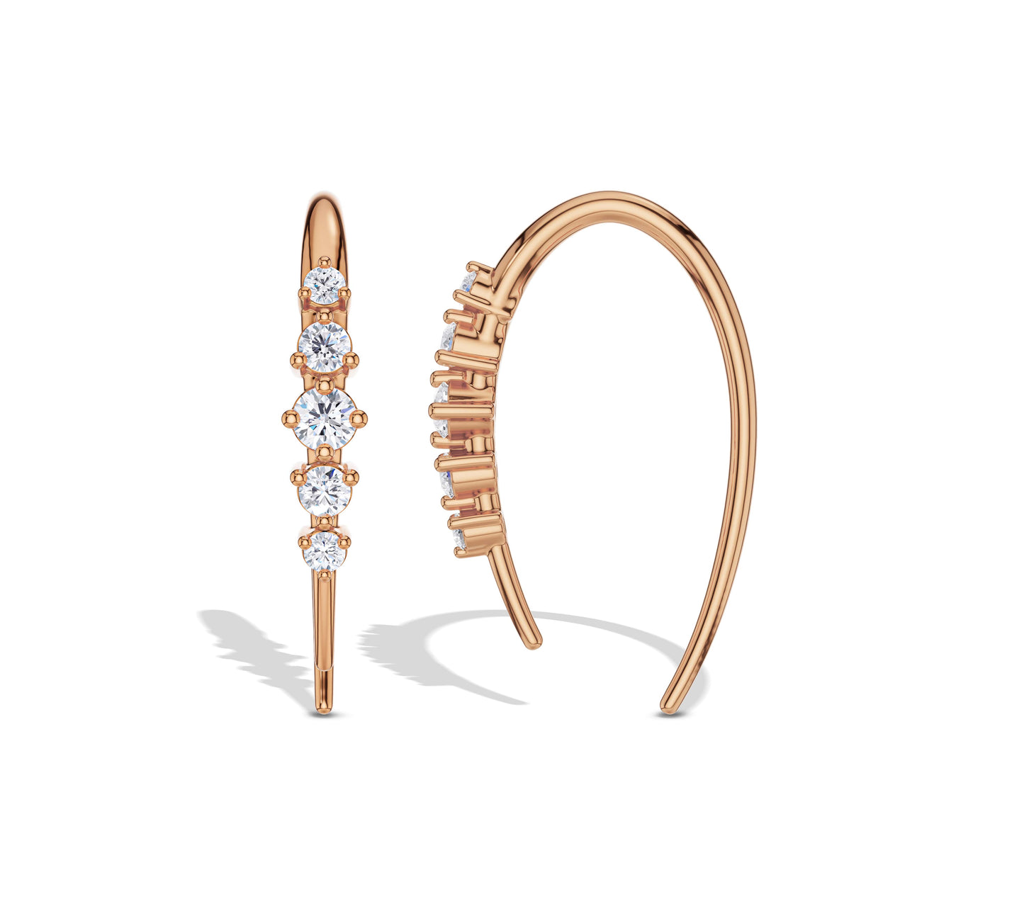 Rose gold climber earrings with round diamonds