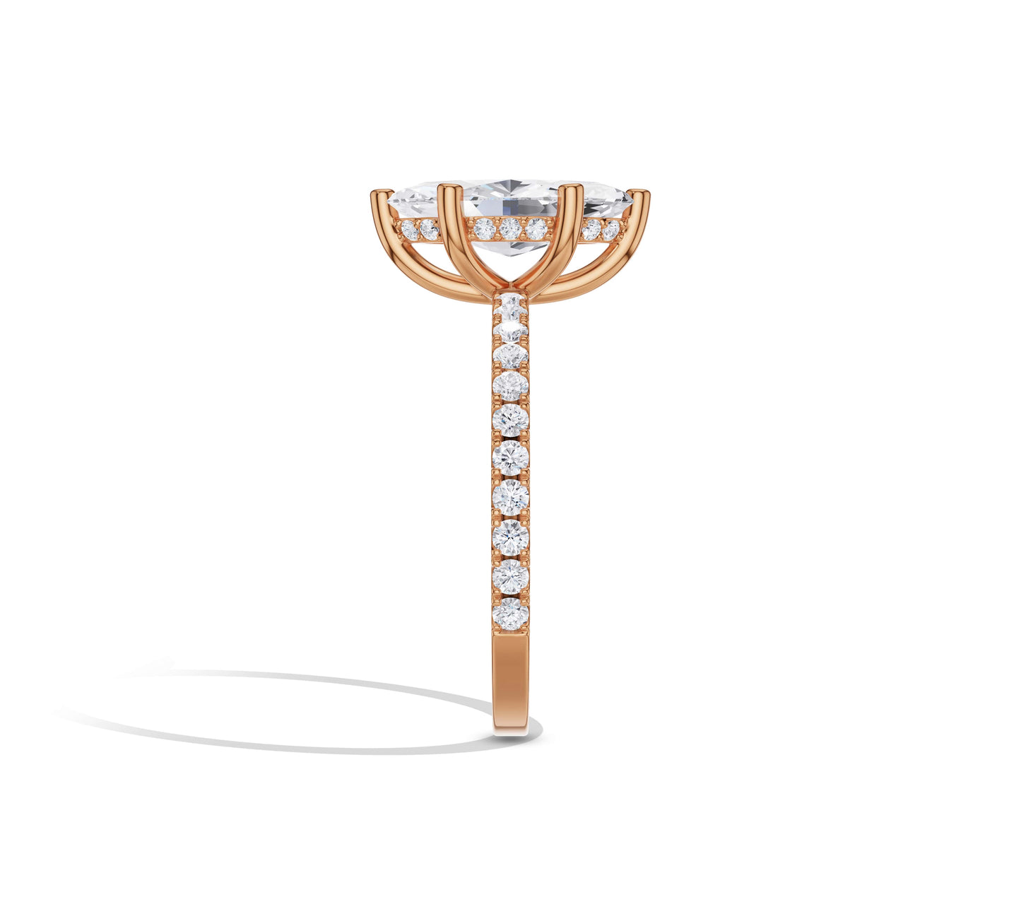 14K rose gold halo ring with marquise lab diamond center
