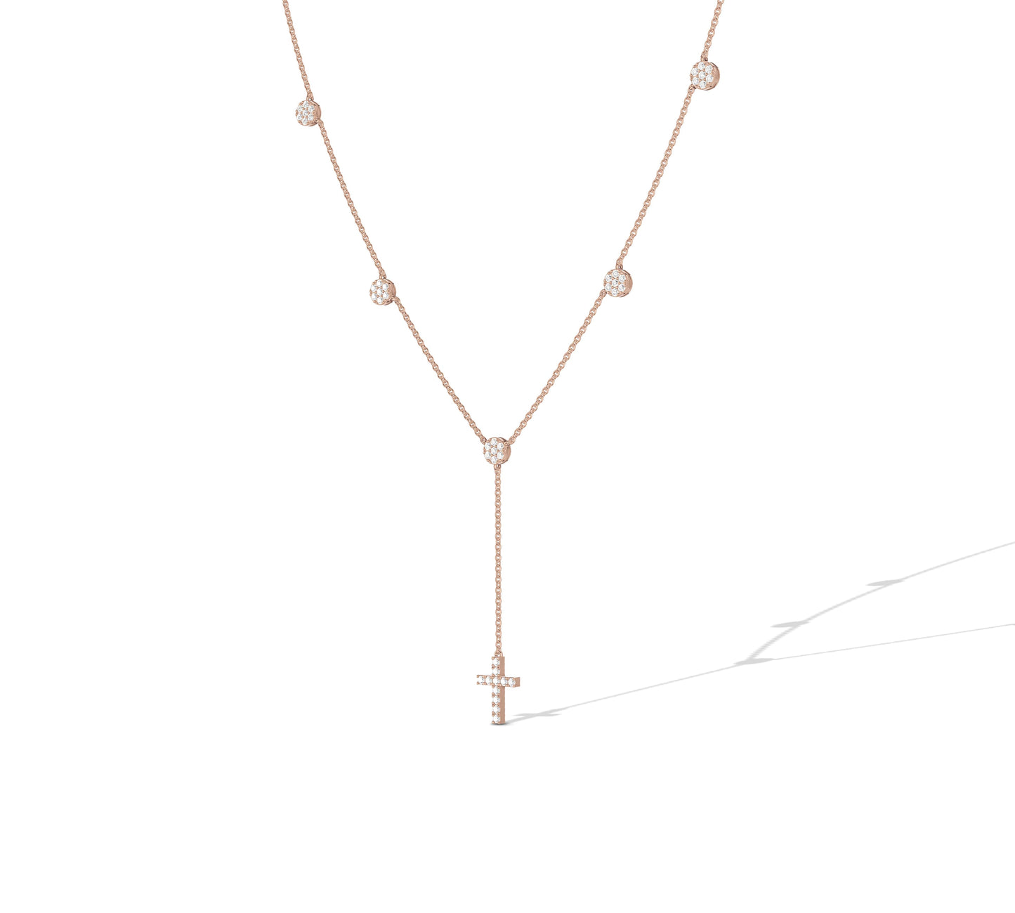 Minimalist rose gold Y-necklace with cross drop