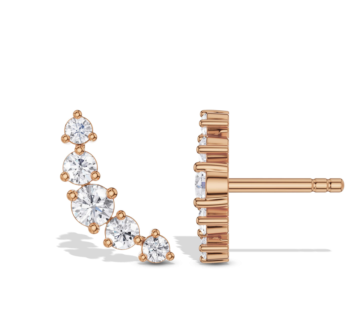 Moissanite curved ear climbers in rose gold setting