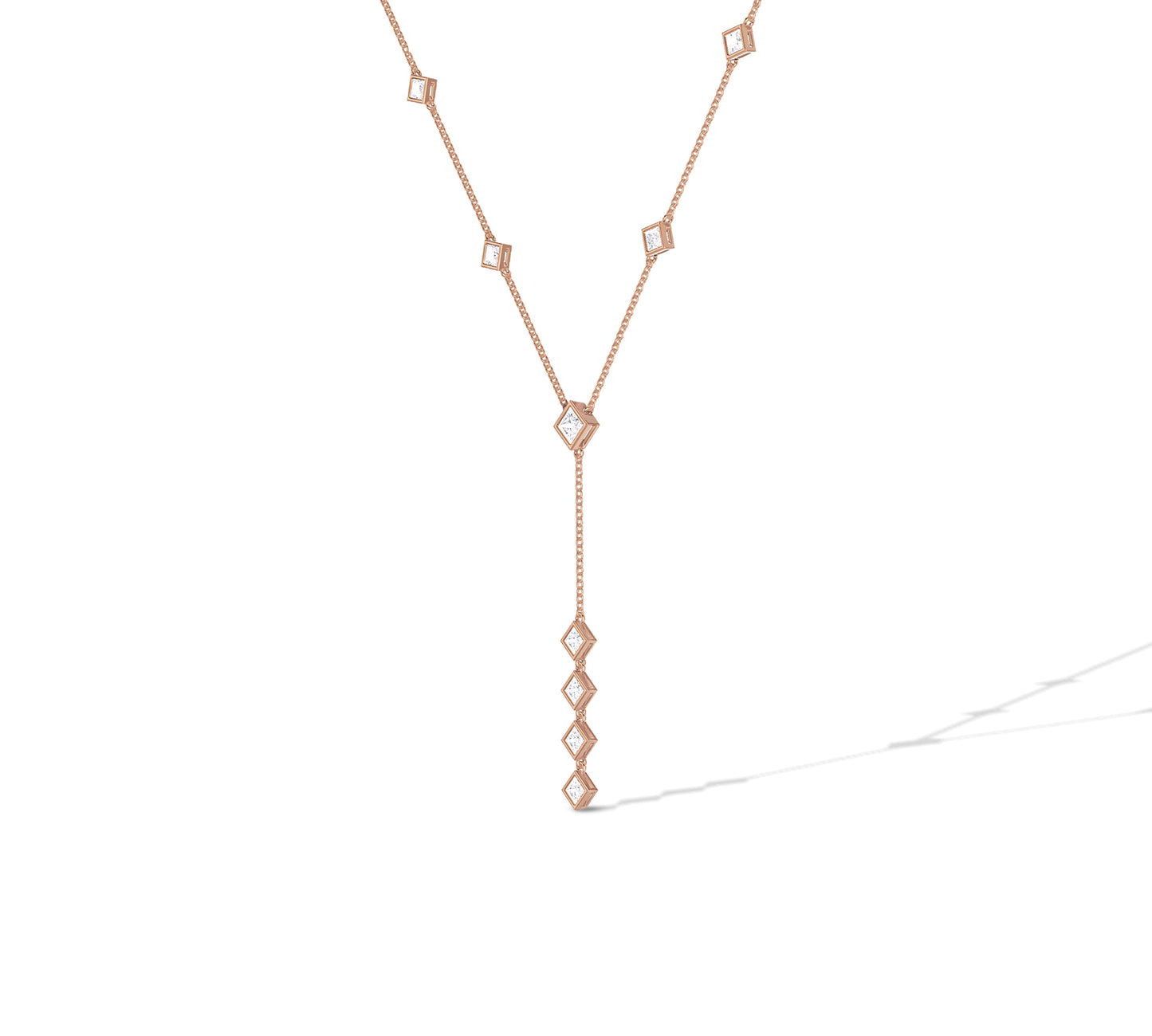 Princess diamond bezel lariat necklaces