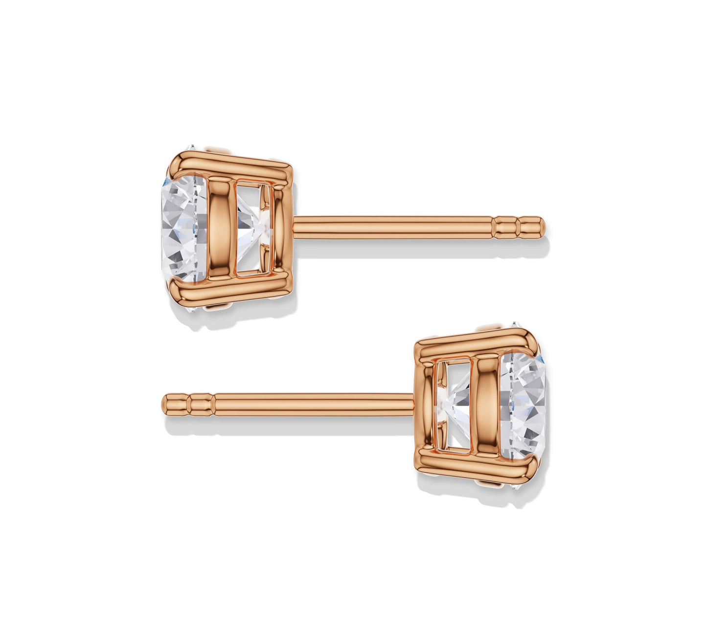 14K rose gold round diamond earrings
