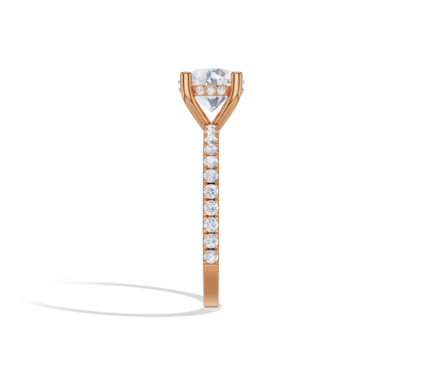 Hidden halo design with round diamond in rose gold