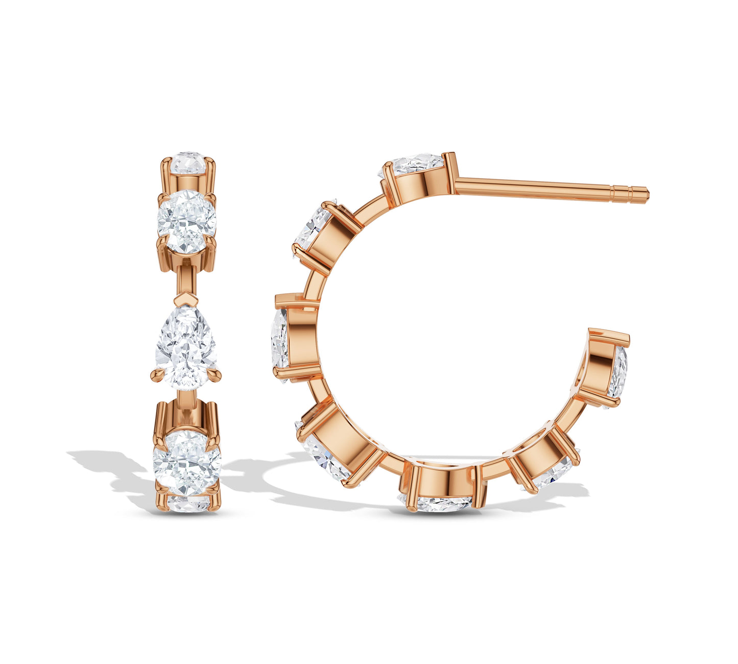 rose gold hoop earrings with mixed-cut moissanite