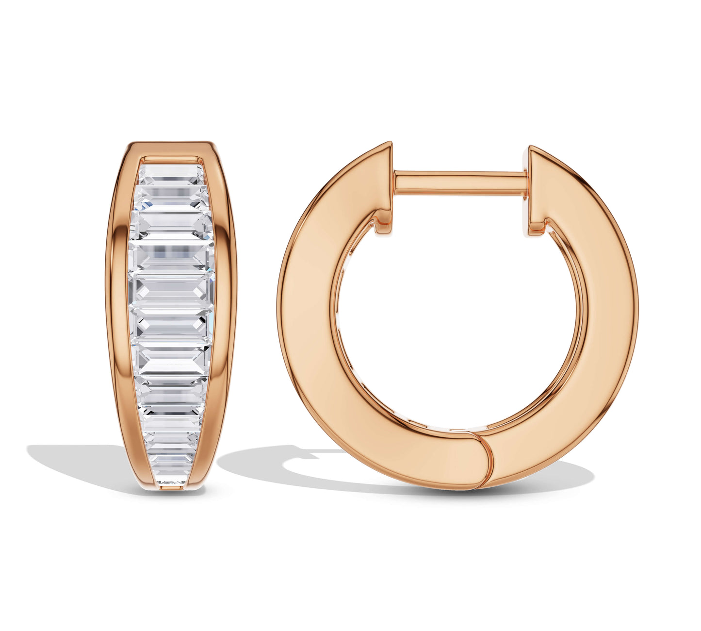 Rose gold huggie earrings with diamonds