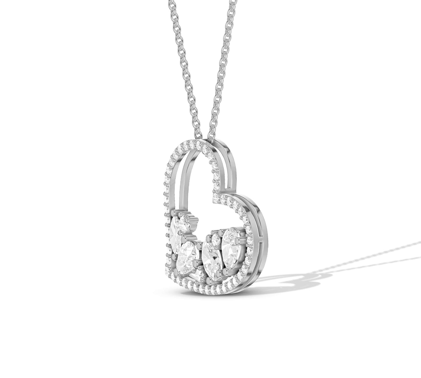 Gold open-heart necklace with cluster diamonds