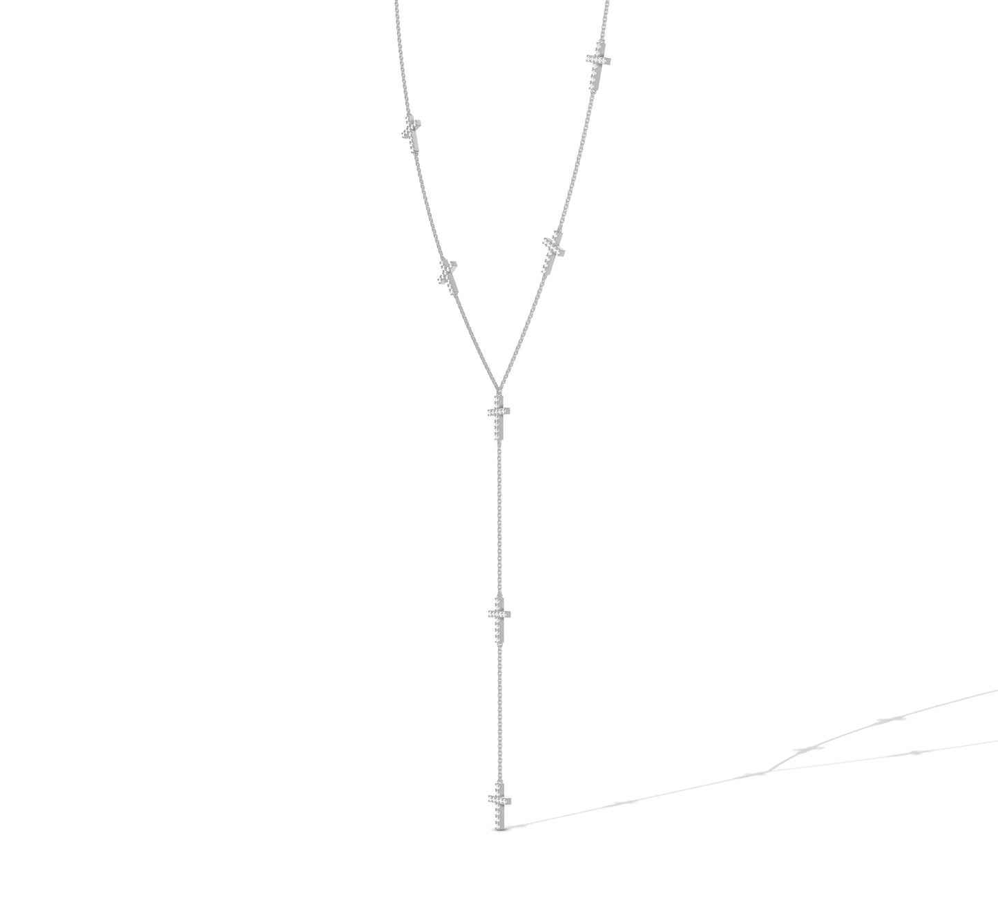 Luxe gold Y-necklace with dangling diamond crosses