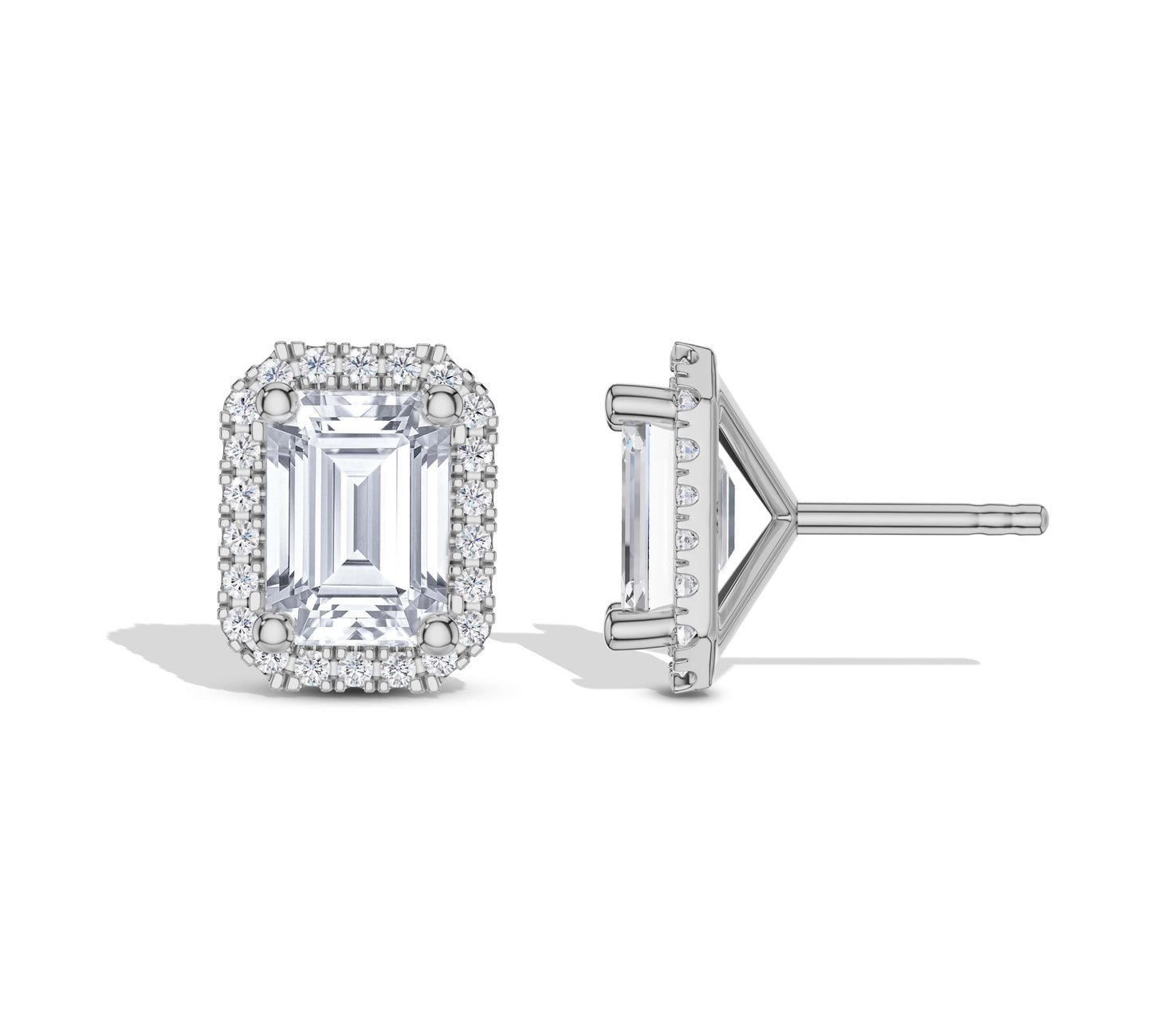 14K white gold halo setting emerald diamond earrings
