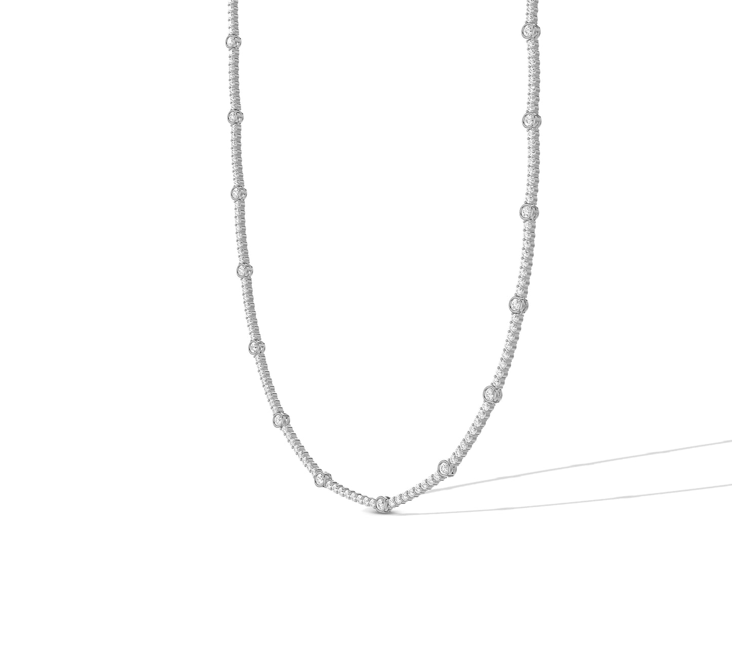 Trendy bezel diamond tennis necklace in real white gold