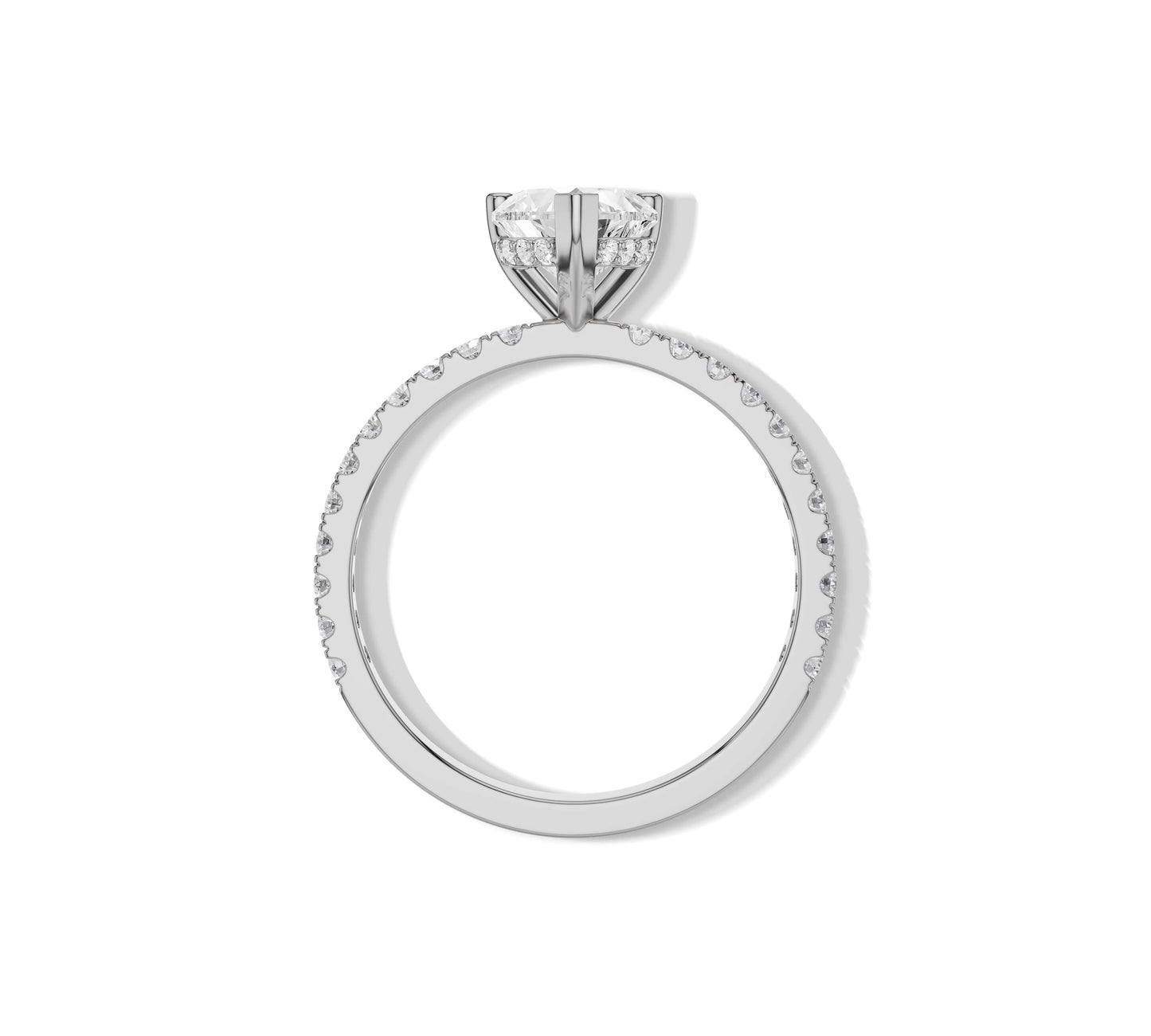White tone heart solitaire ring with side diamonds