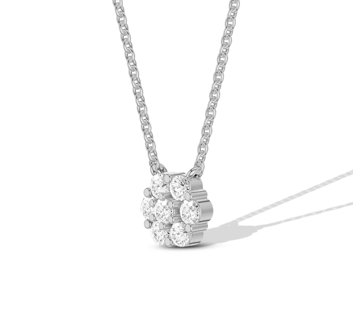 Sparkling round diamond pendant on gold link chain