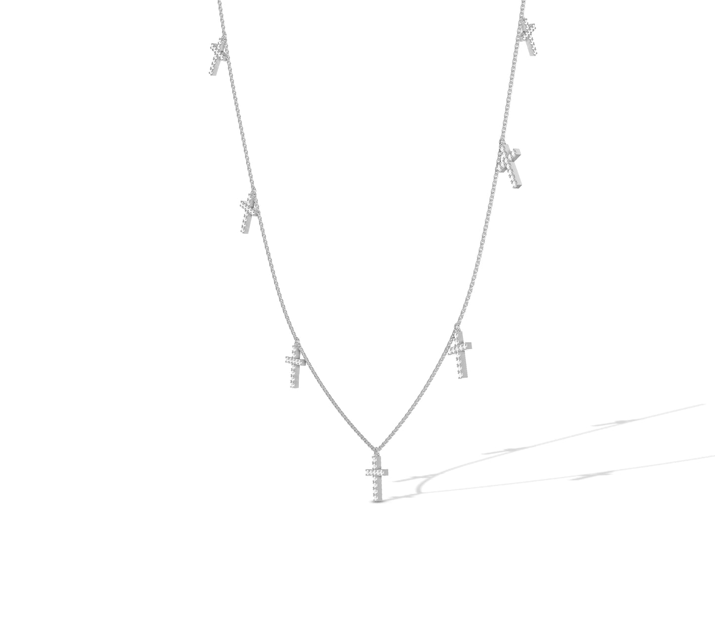 White gold multi-cross layering necklace