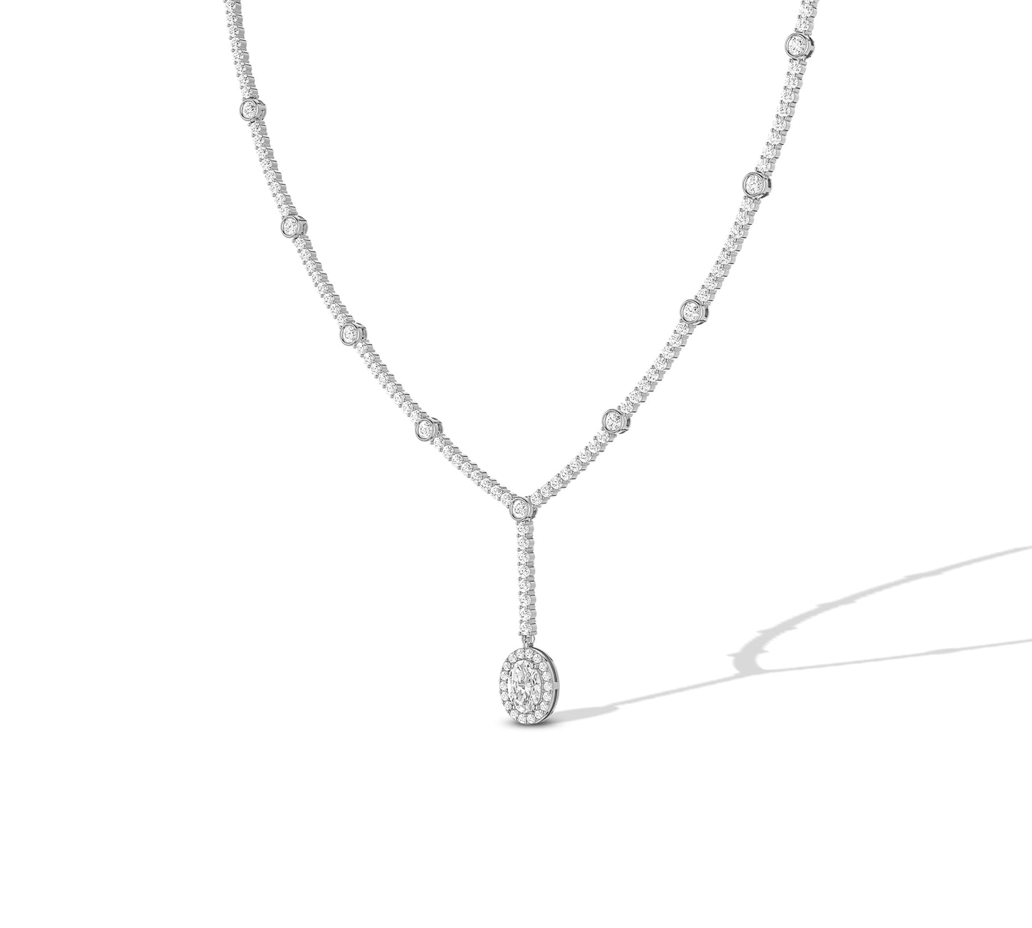Gold and diamond Y-drop necklace with halo design