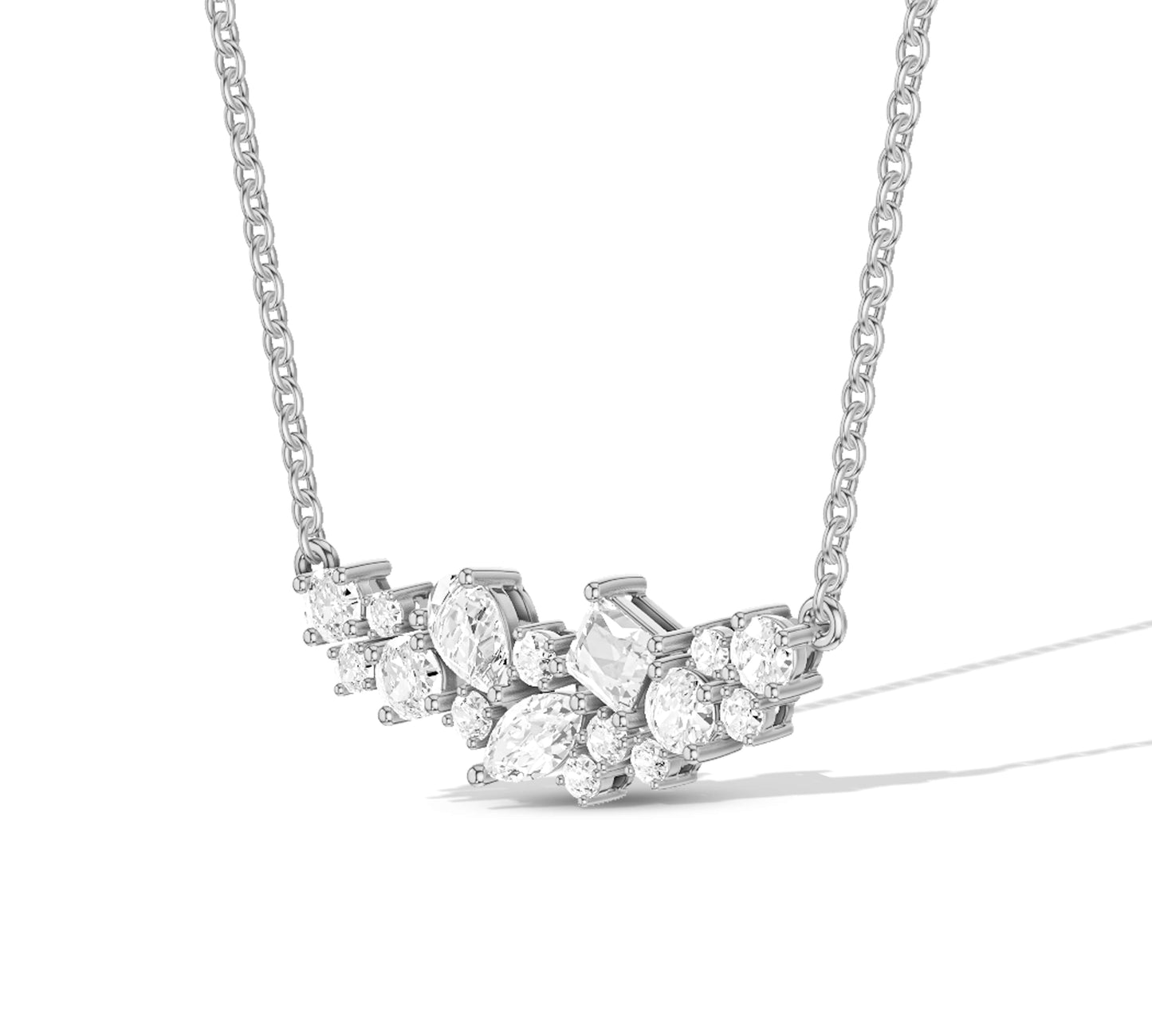 Mixed cut diamond cluster necklace perfect for everyday elegance