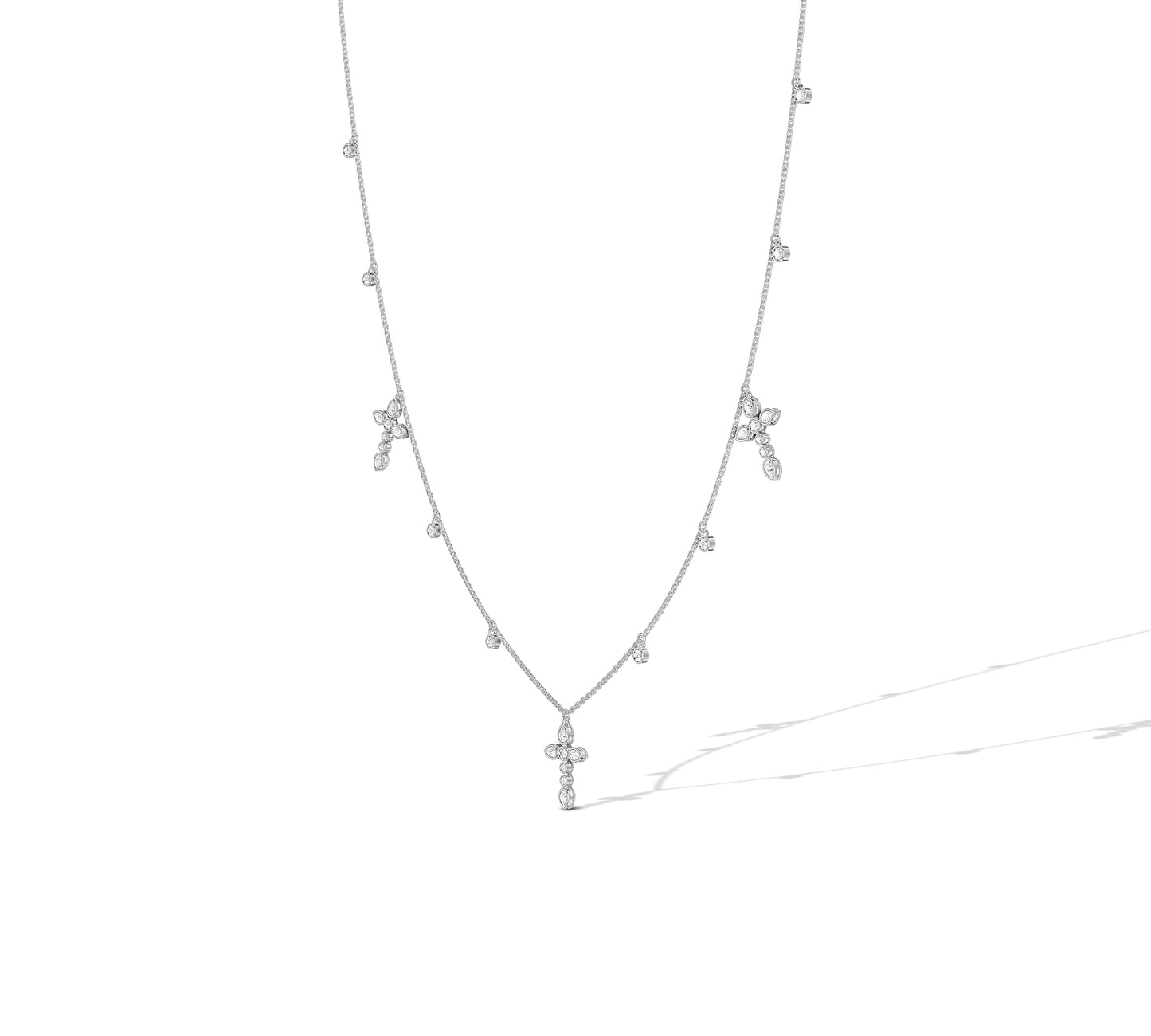 Delicate white gold pendant necklace with diamond cross