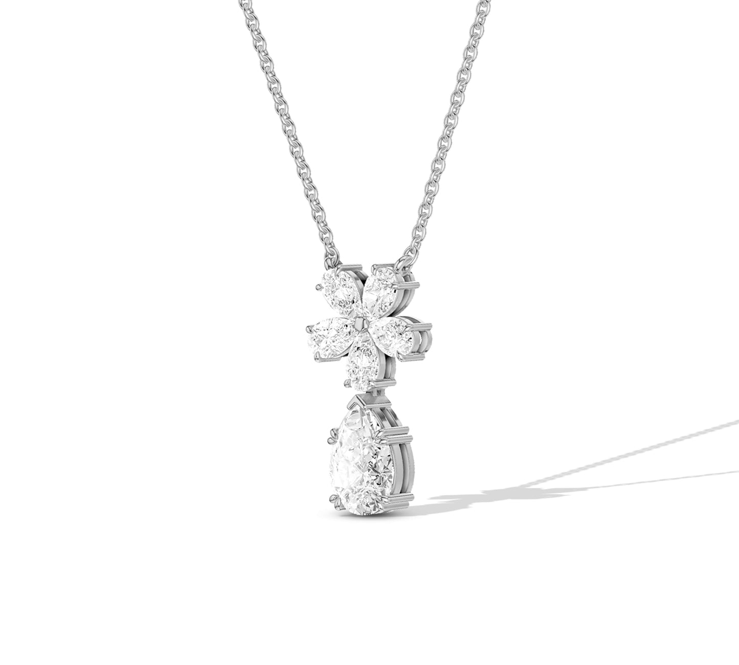 Flower motif gold necklace with cluster diamonds
