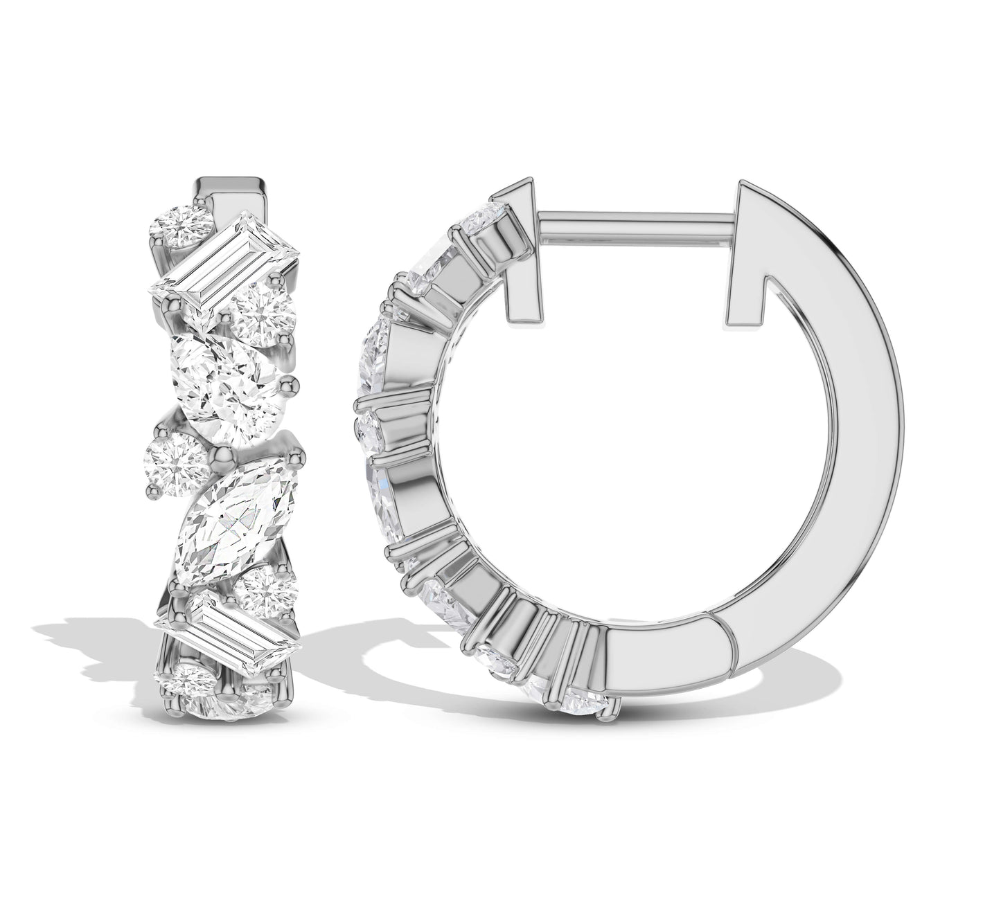 Glamorous huggies with fancy cut diamonds