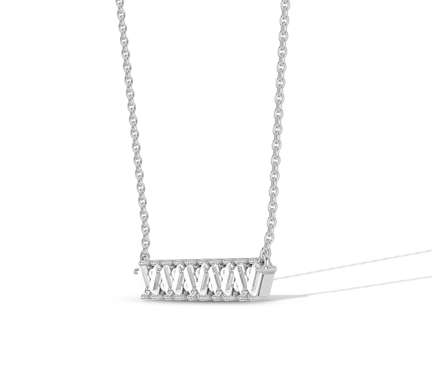 white gold bar pendant necklace with modern diamond design
