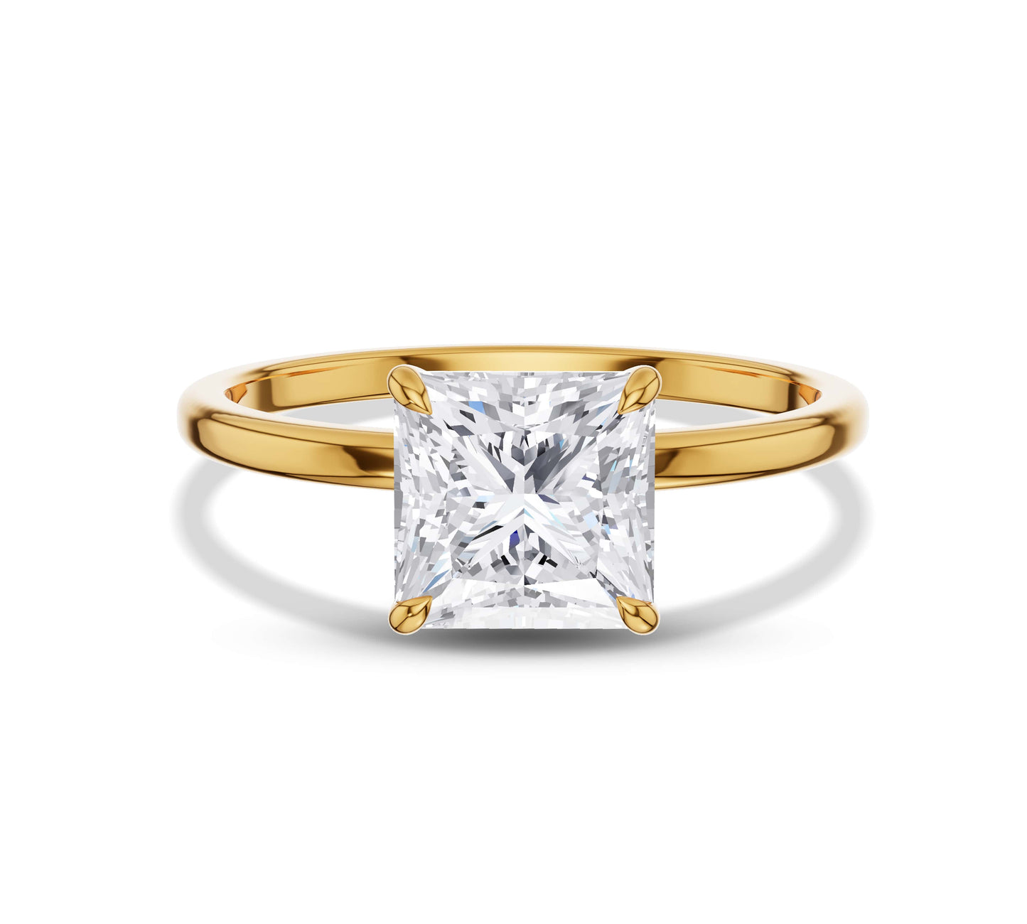 Princess shaped diamond ring in 18K yellow gold solitaire setting