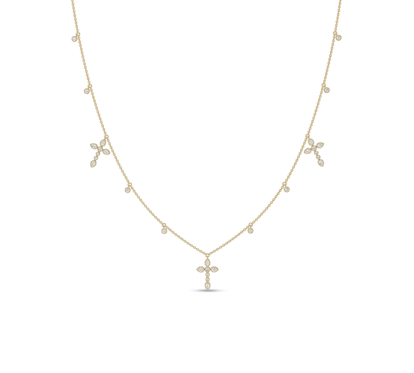 Yellow gold necklace with pear-shaped diamond cross