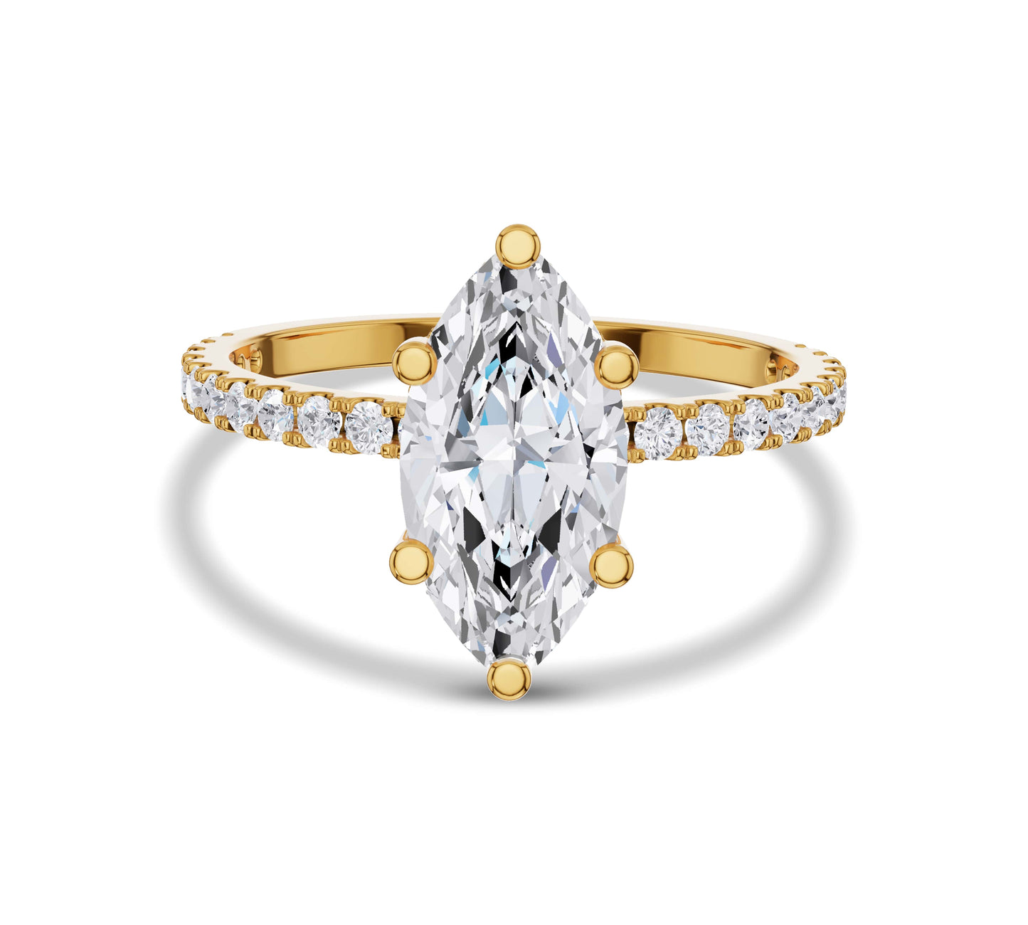 Floating marquise diamond ring in yellow gold with hidden halo