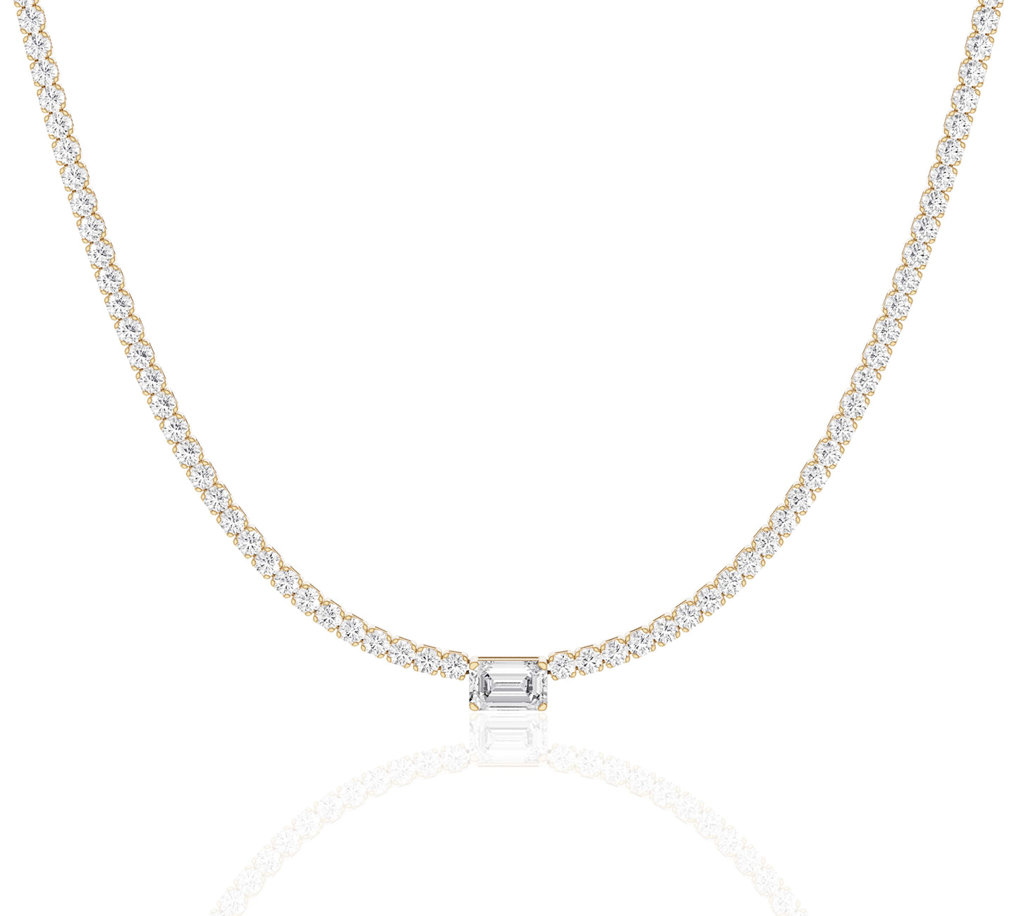Emerald cut center diamond tennis necklace