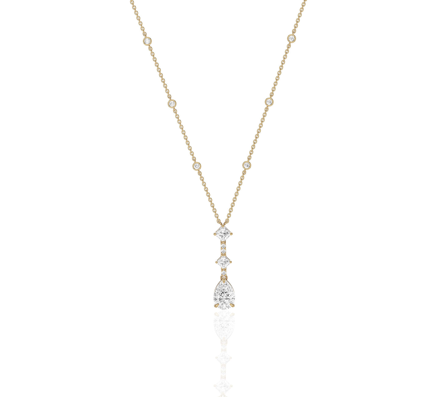 Minimalist pear diamond drop necklace with station chain