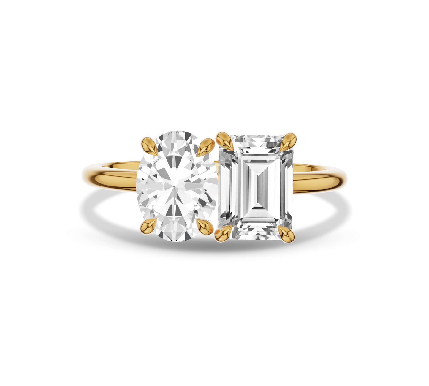 Oval & Emerald Diamond Toi et Moi with Pave Band