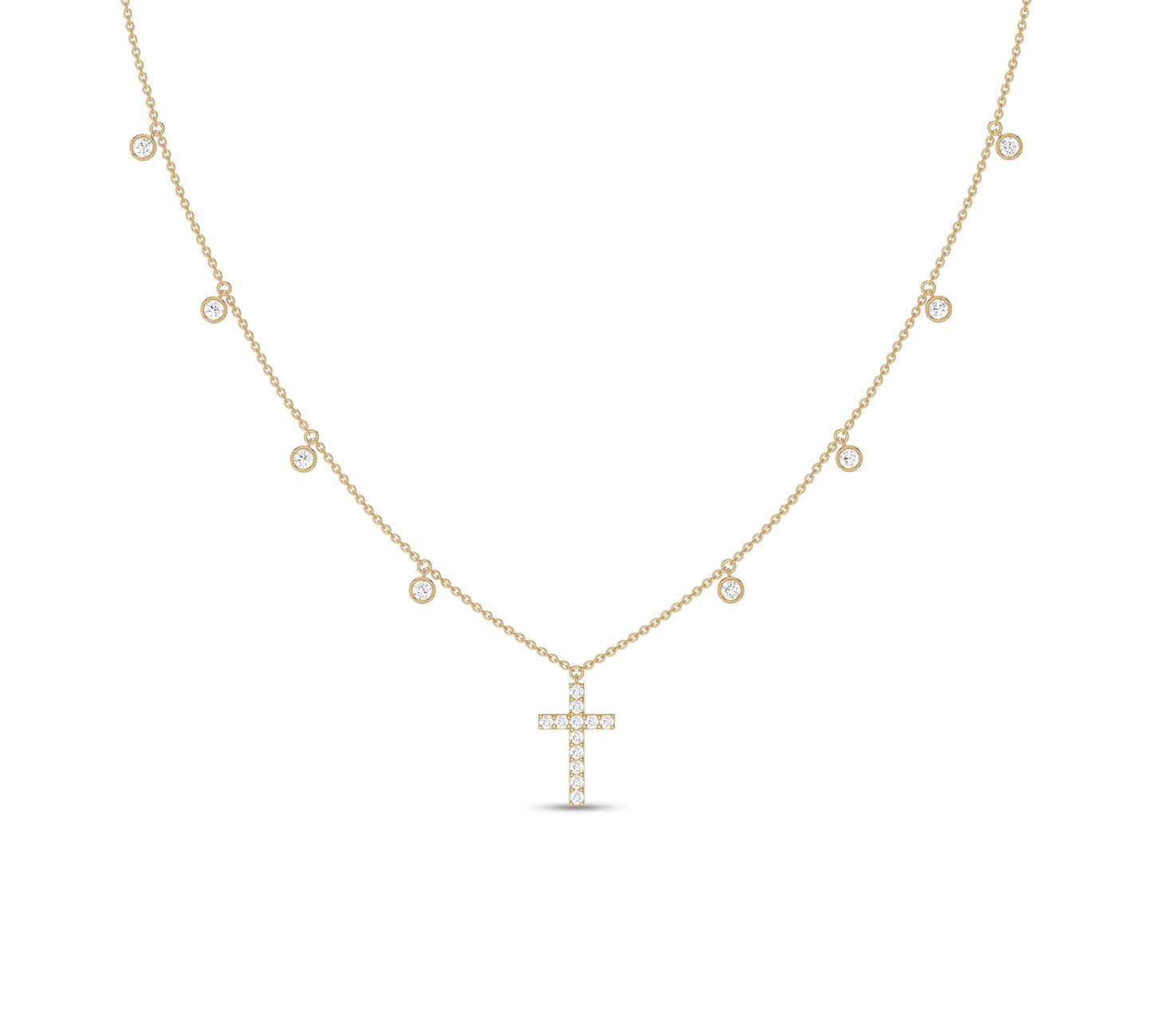 Diamond cross necklace with bezel settings